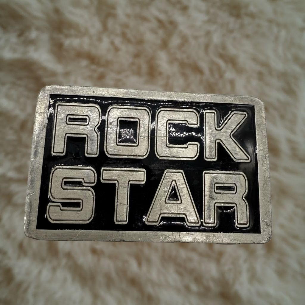 Vintage Great American Products Rock Star Belt Buckle Fine Pewter Silver Tone Black Spell Out Music 1990s-2000s Adult Unisex Size ONE SIZE - 1 Thumbnail