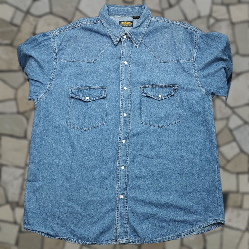 Vintage Vtg Sandy River Denim Pearl Snap Shirt Men 2XL Blue Long Sleeve Cowboy Western Pearl Snaps Snap Collar Button-Up Shirt Men Size US XXL / EU 58 / 5 - 1 Thumbnail