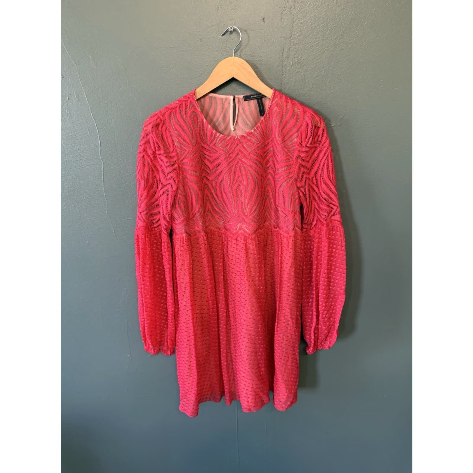 Bcbgmaxazria VINTAGE BCBGMAXAZRIA Slip Dress Womens Red Long Sleeve Sheer Knee Length M Size M / US 6-8 / IT 42-44 - 2 Thumbnail