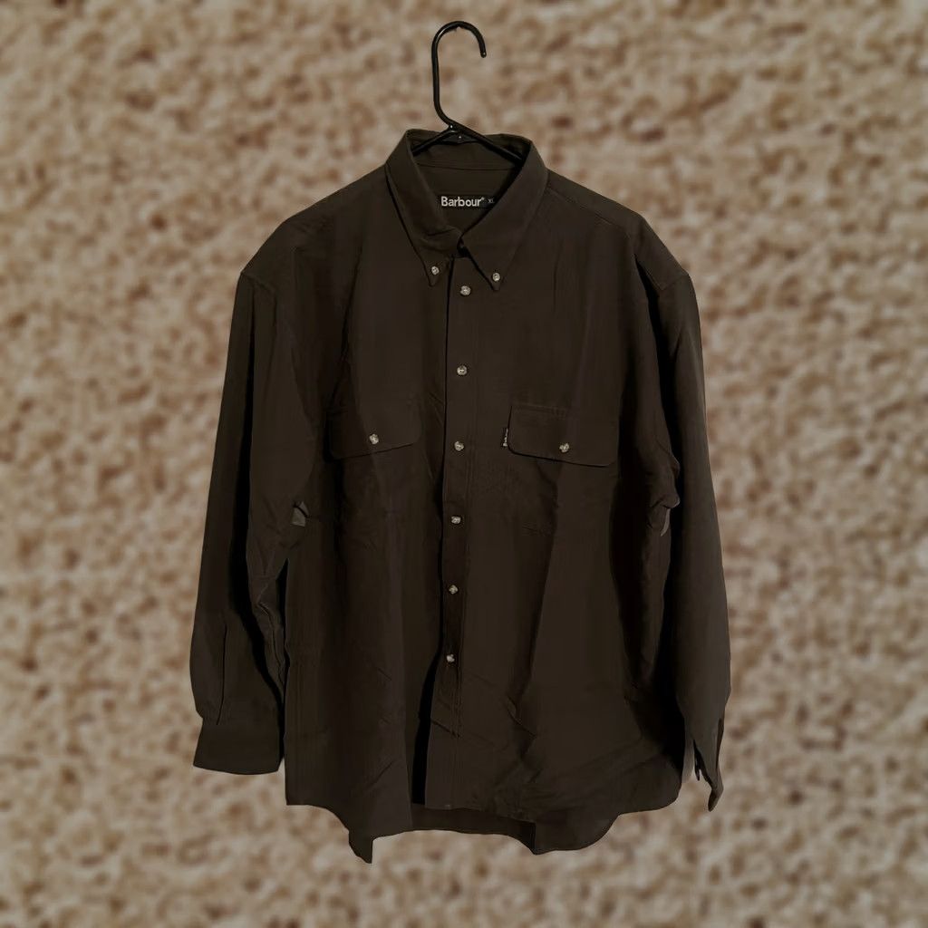 Barbour VINTAGE Barbour Olive Green Polyester L/S Button Up Vented Guide Shirt - Men's XLarge XL Size US XL / EU 56 / 4 - 1 Thumbnail