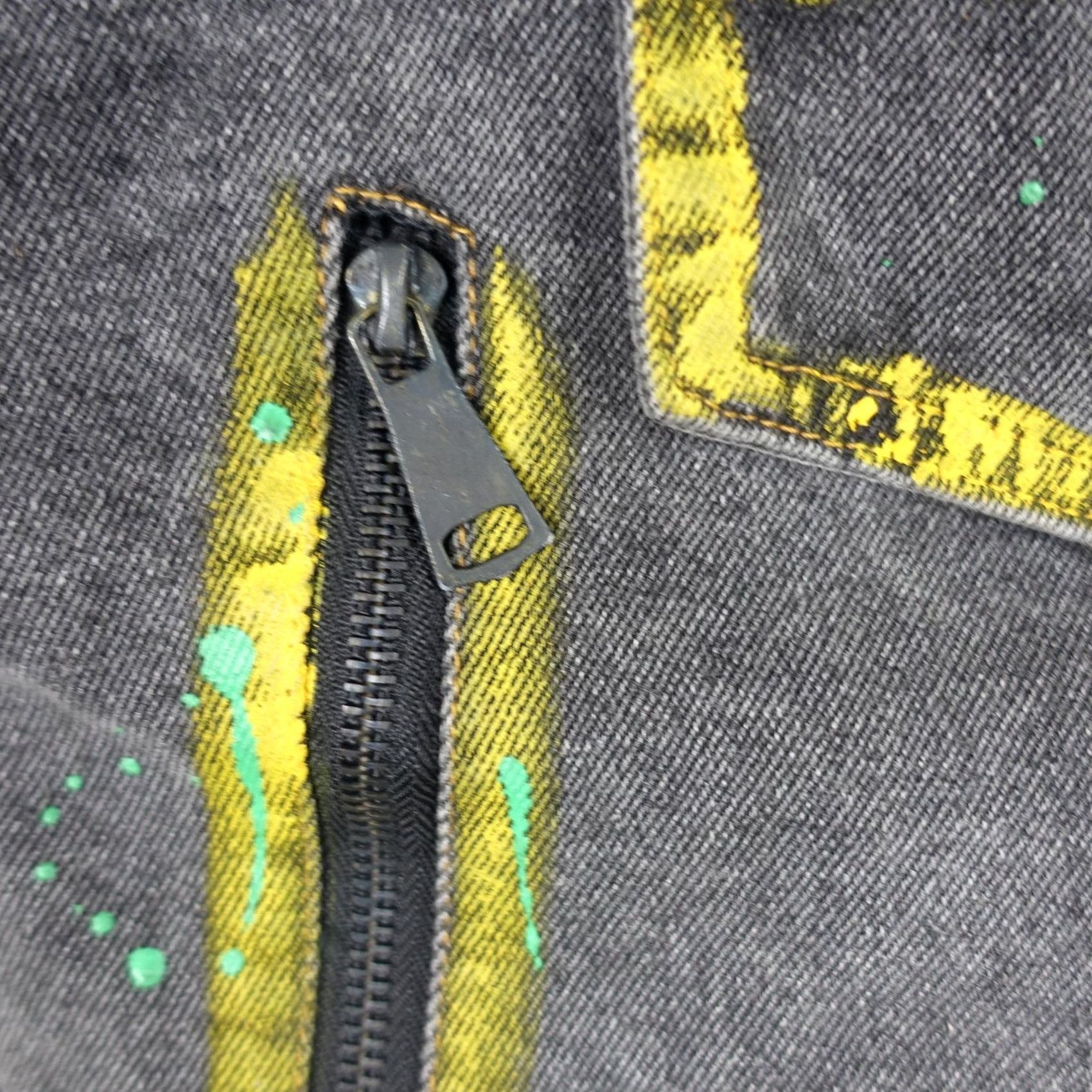 Vintage CC Studios Jacket Womens XL Denim Paint Splatter Cropped Biker Grunge Bomber Size XL / US 12-14 / IT 48-50 - 7 Thumbnail