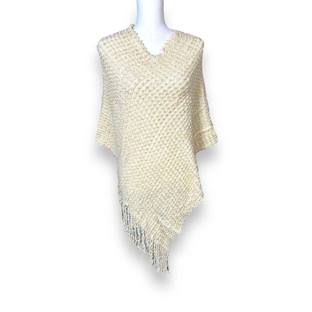 Designer Cream and Gold Metallic Super Soft Poncho New Size ONE SIZE - 1 Thumbnail