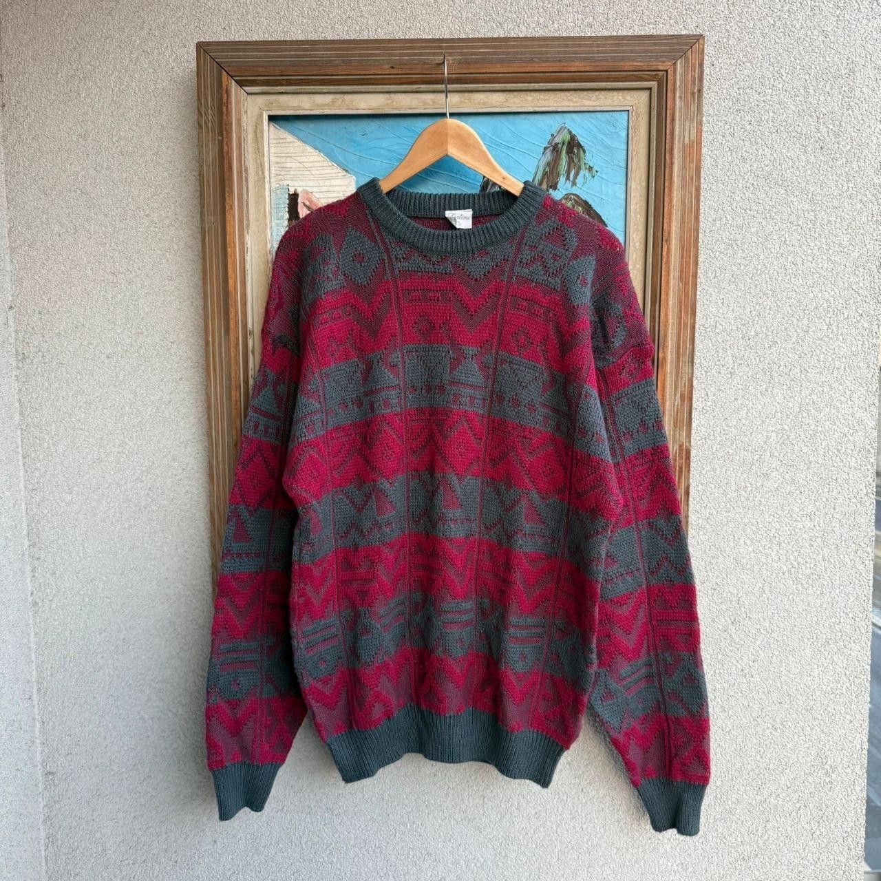 Vintage Vintage 90s Wool Jumper Grey Burgandy Size US L / EU 52-54 / 3 - 1 Thumbnail