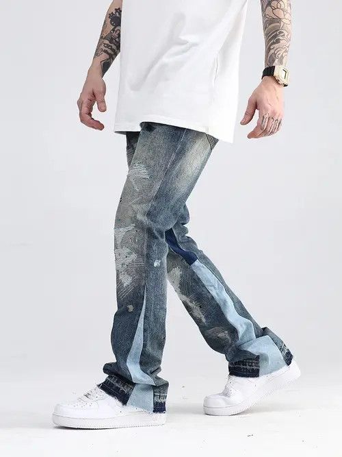 Japanese Brand × Jean Blue Speckle ink Destroyed Flared Jean Size US 33 - 2 Thumbnail