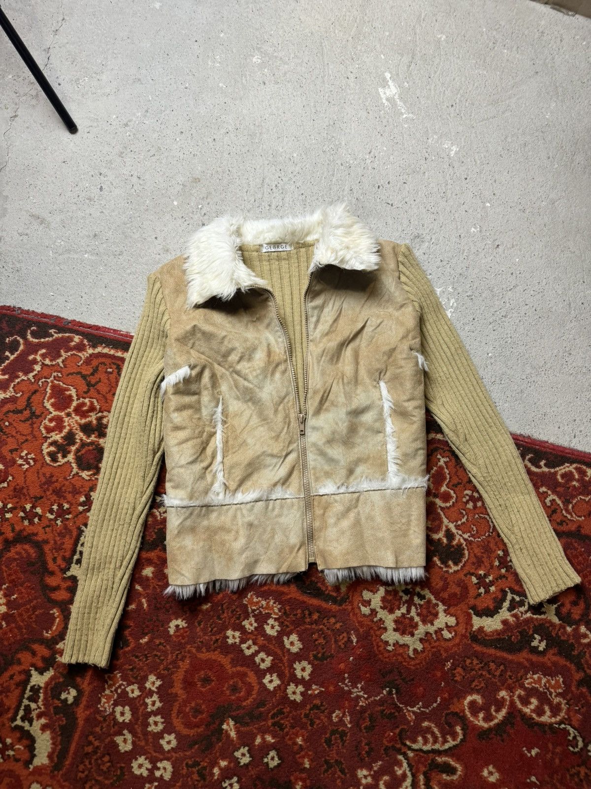 Vintage Vintage Y2K George Sued Fur Faux Knitted Patchwork Avantgard Size L / US 10 / IT 46 - 1 Thumbnail
