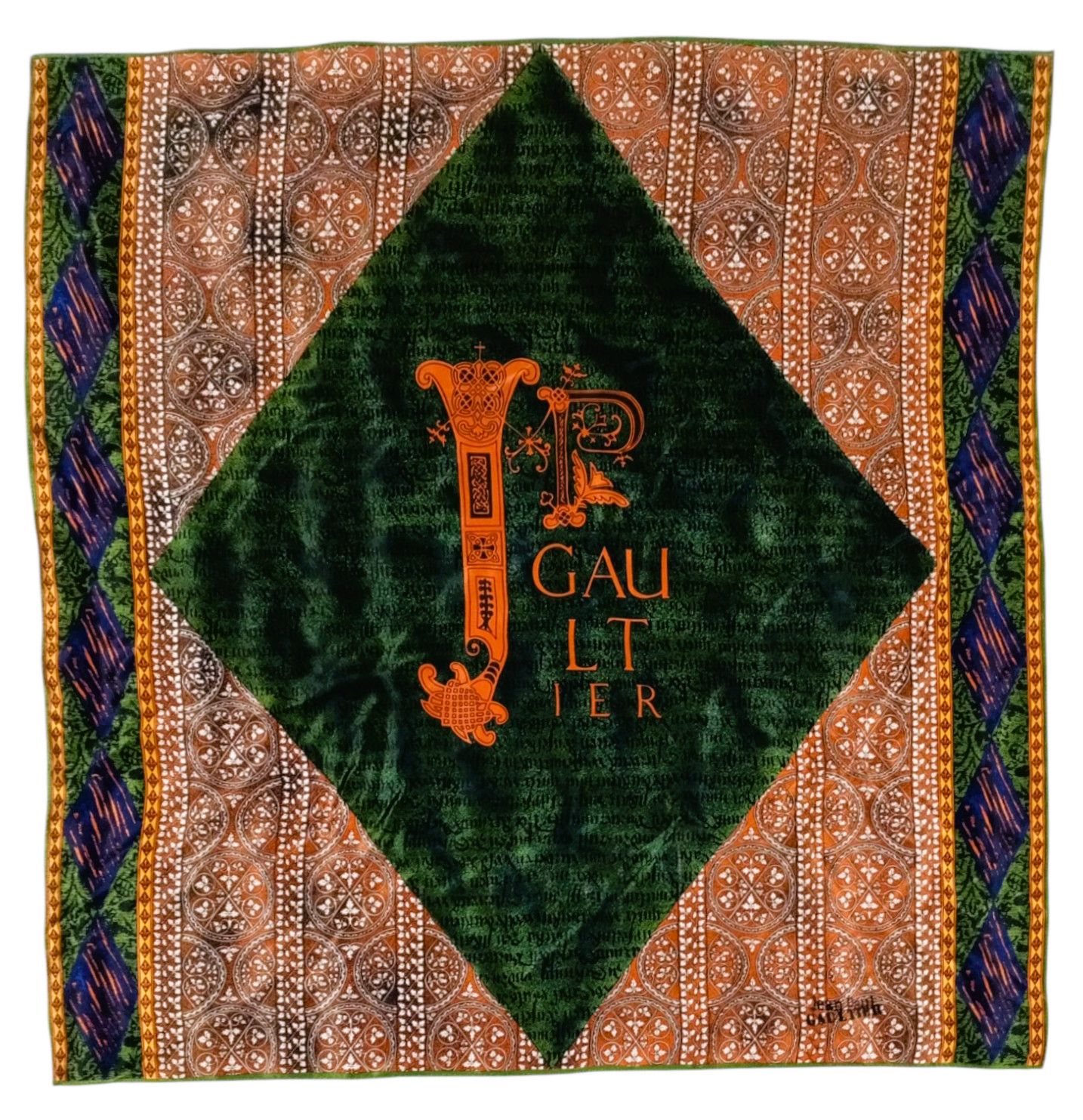Jean Paul Gaultier JEAN-PAUL GAULTIER JPG Paris Abstract Green Brown Silk Scarf Size ONE SIZE - 1 Thumbnail