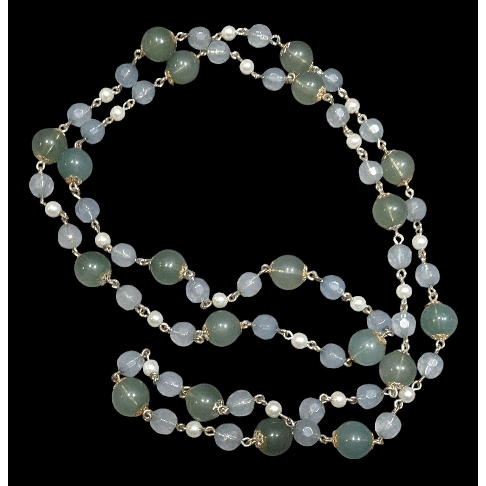 Other Vintage Retro Muted Blue And Green Beaded Necklace Size ONE SIZE - 1 Thumbnail
