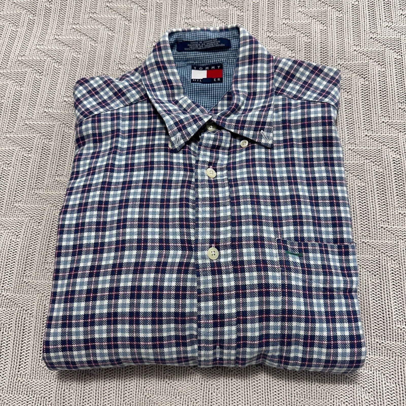 Tommy Hilfiger Vintage Tommy Hilfiger navy blue plaid flannel button down M Size US M / EU 48-50 / 2 - 1 Thumbnail