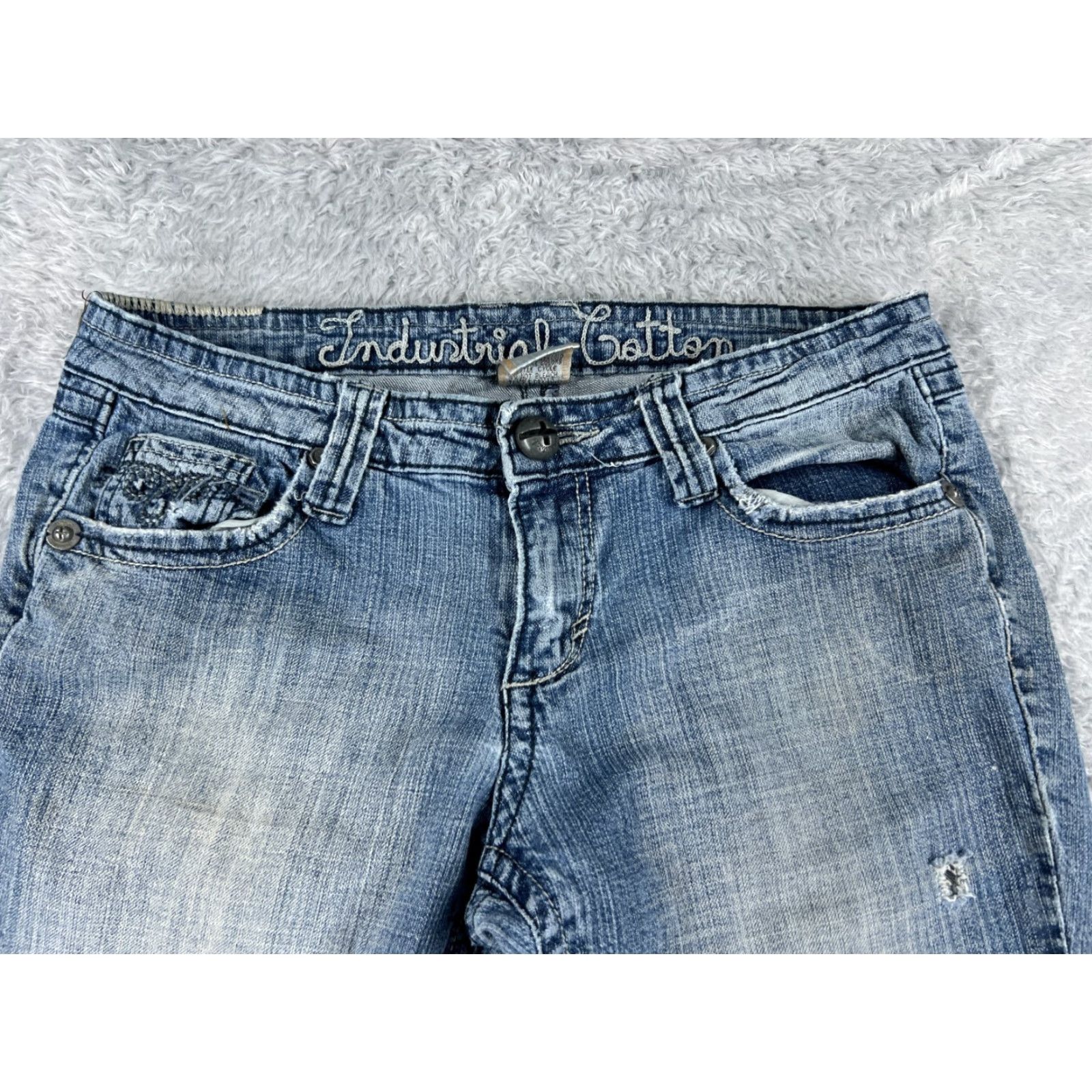 Vintage Industrial Cotton Womens Jeans Flared 28x29 Blue Cotton Blend Distressed Slimming 11 Den Inseam 29 5-Pocket Design Low Rise Vintage No Size 32" / US 10 / IT 46 - 4 Thumbnail