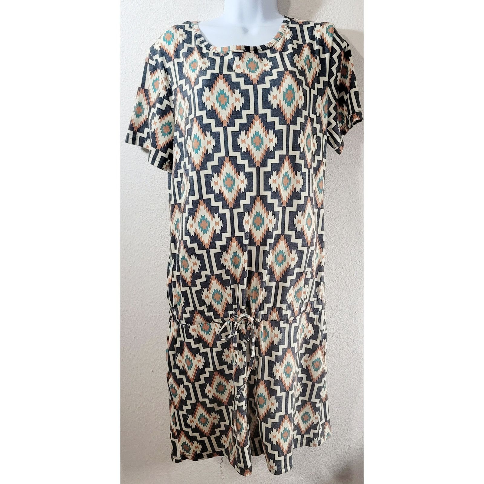 Other Crazy Train Beige Green Black Aztec Print Romper XL Stretch Size 38" / US 16 / IT 52 - 1 Thumbnail