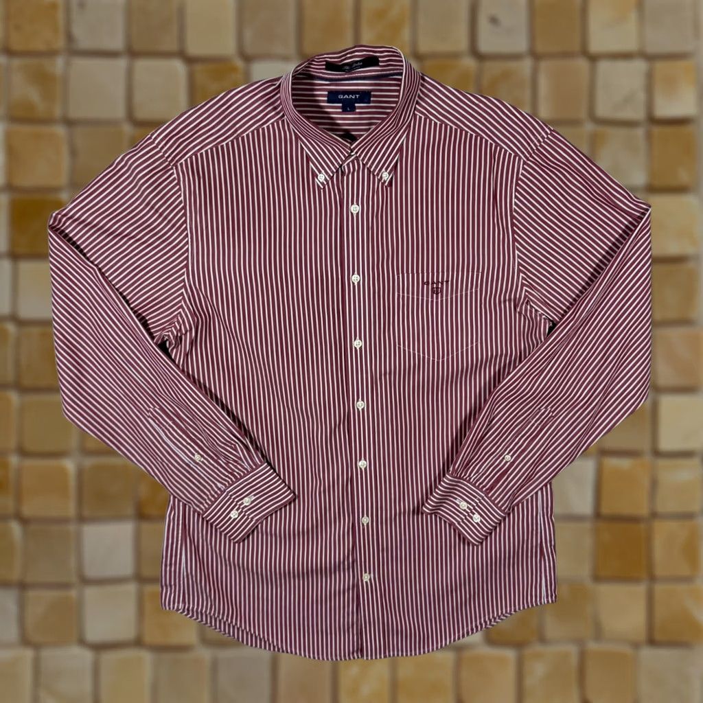 Gant GANT The Breton Regular Fit Red White Striped Long Sleeve Button-Down Shirt L Mens Size US L / EU 52-54 / 3 - 1 Thumbnail