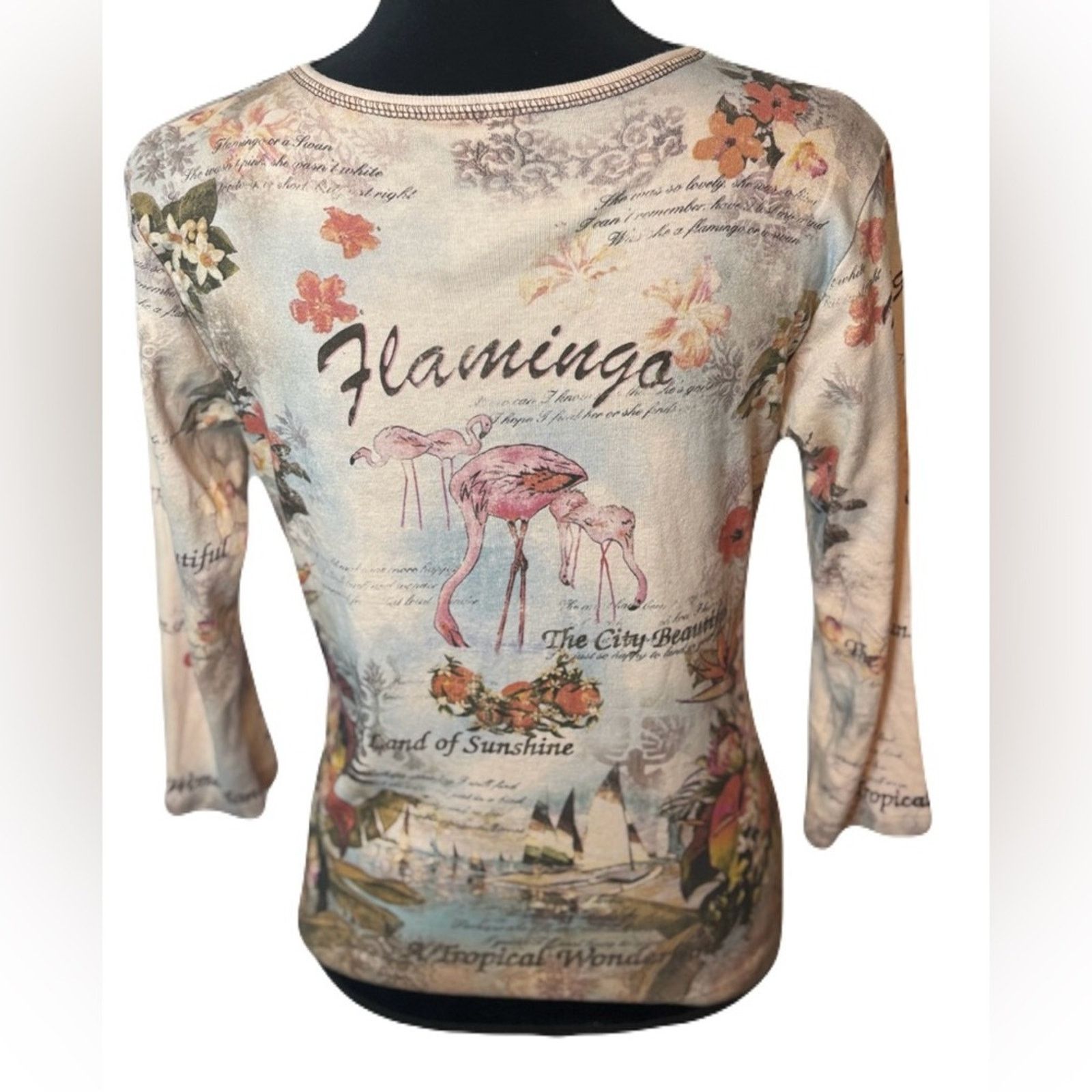Other (Christoper & Banks) Y2K 2000s Flamingo 3/4 Top: Size Medium Size M / US 6-8 / IT 42-44 - 2 Thumbnail
