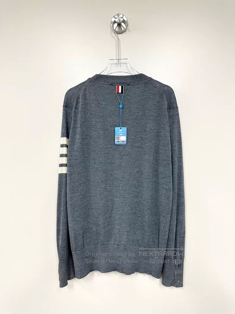 Thom Browne Thom Browne Gray Classic Four Stripe Knit Open Cardigan Size US M / EU 48-50 / 2 - 2 Thumbnail