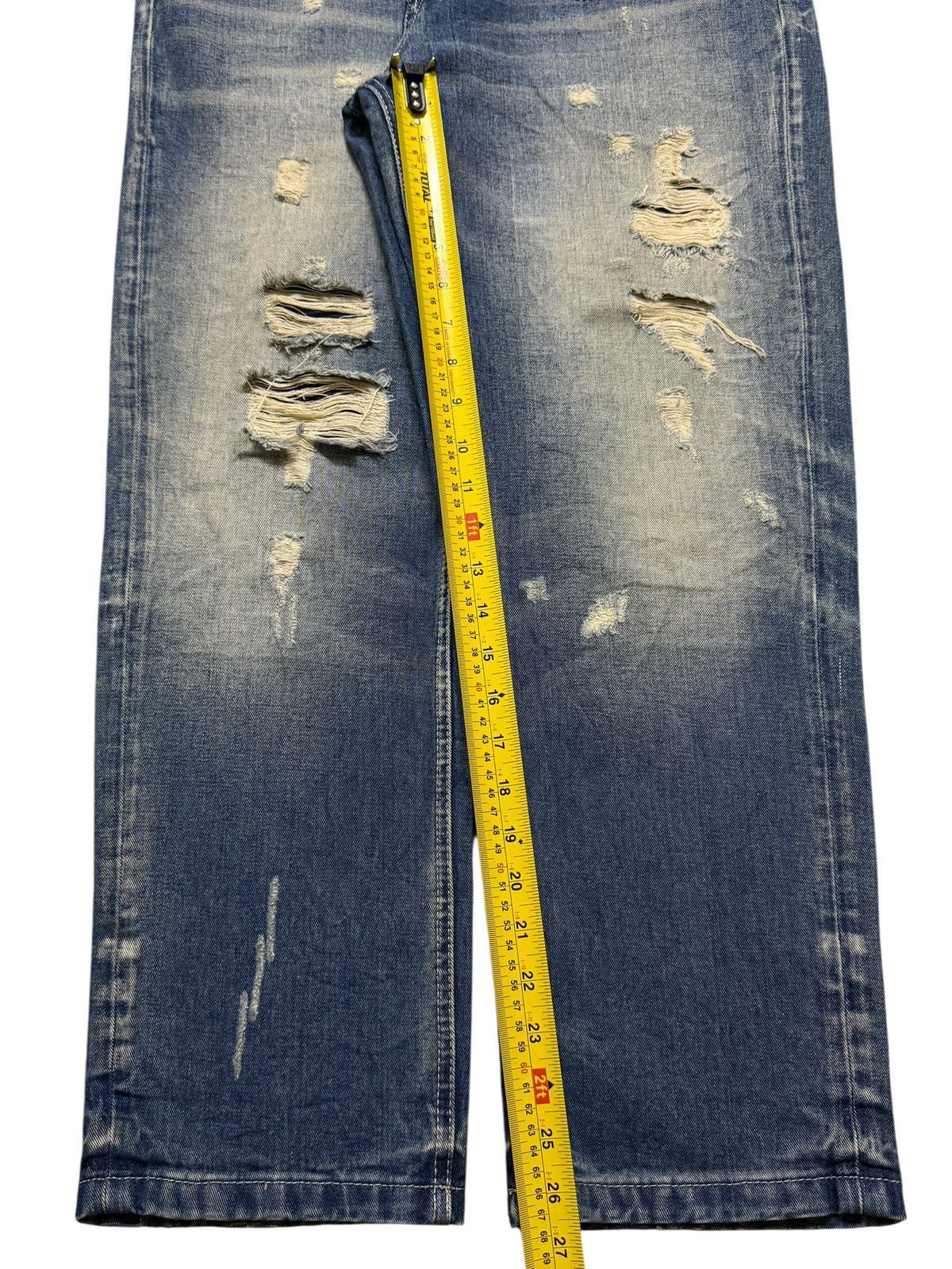 Zara Zara Mens Blue Faded Wash Distressed Destroyed Wide Leg Size US 33 - 8 Thumbnail