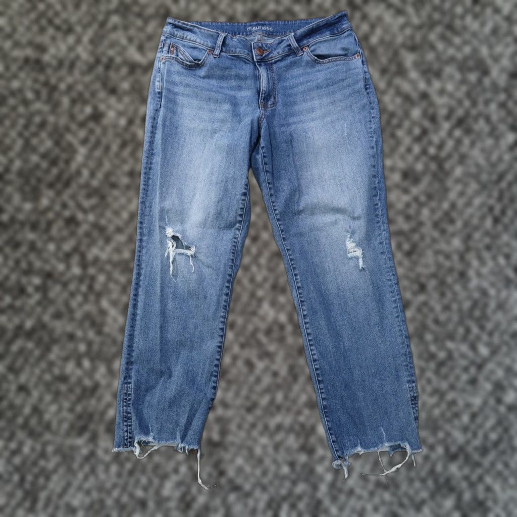 Vintage Maurices Jeans High Rise Boyfriend Women's 14W Blue Stretch Denim Button Fly 5-Pocket Design Regular Inseam 28 in . Size 36" / US 14 / IT 50 - 1 Thumbnail