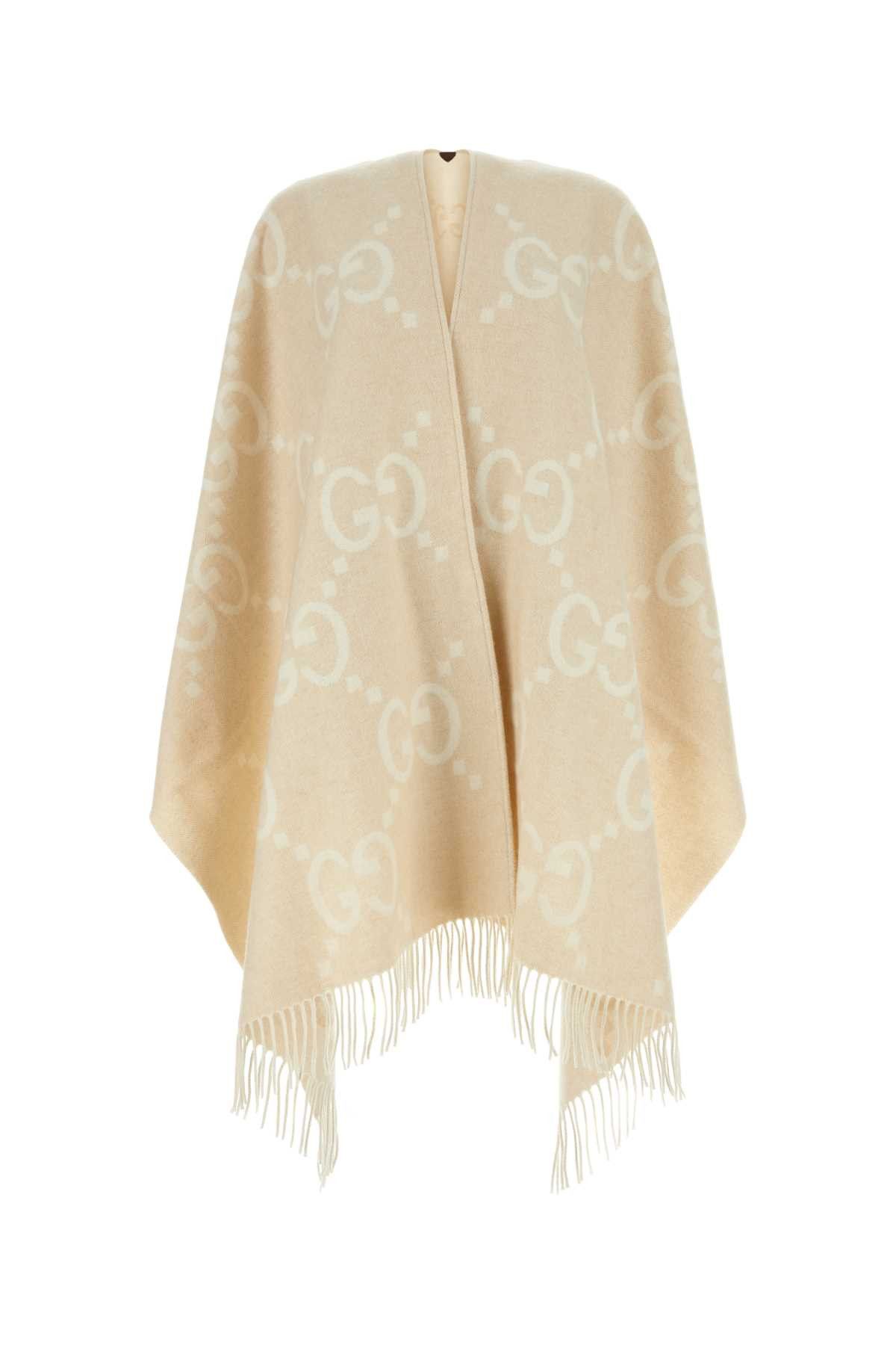 image of Gucci Embroidered Cashmere Reversible Cape in White, Women's (Size Medium)