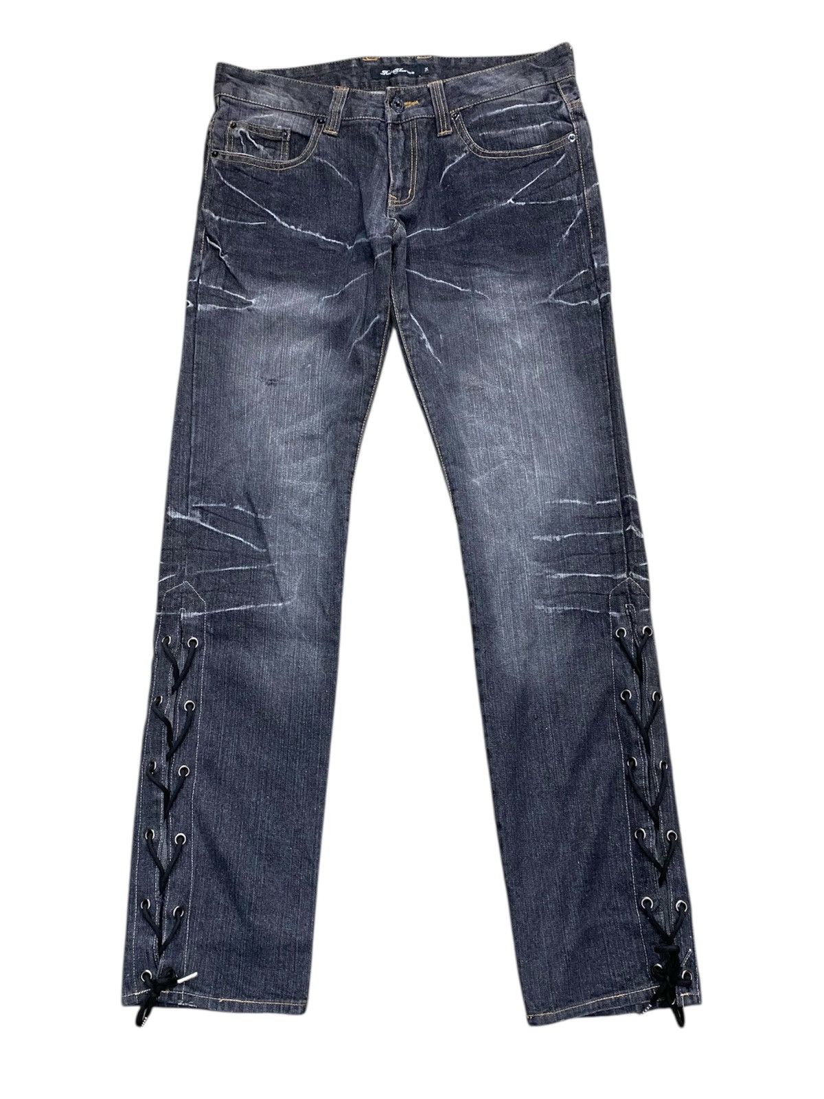 Japanese Brand Root three side laced jeans wash Size US 34 / EU 50 - 1 Thumbnail