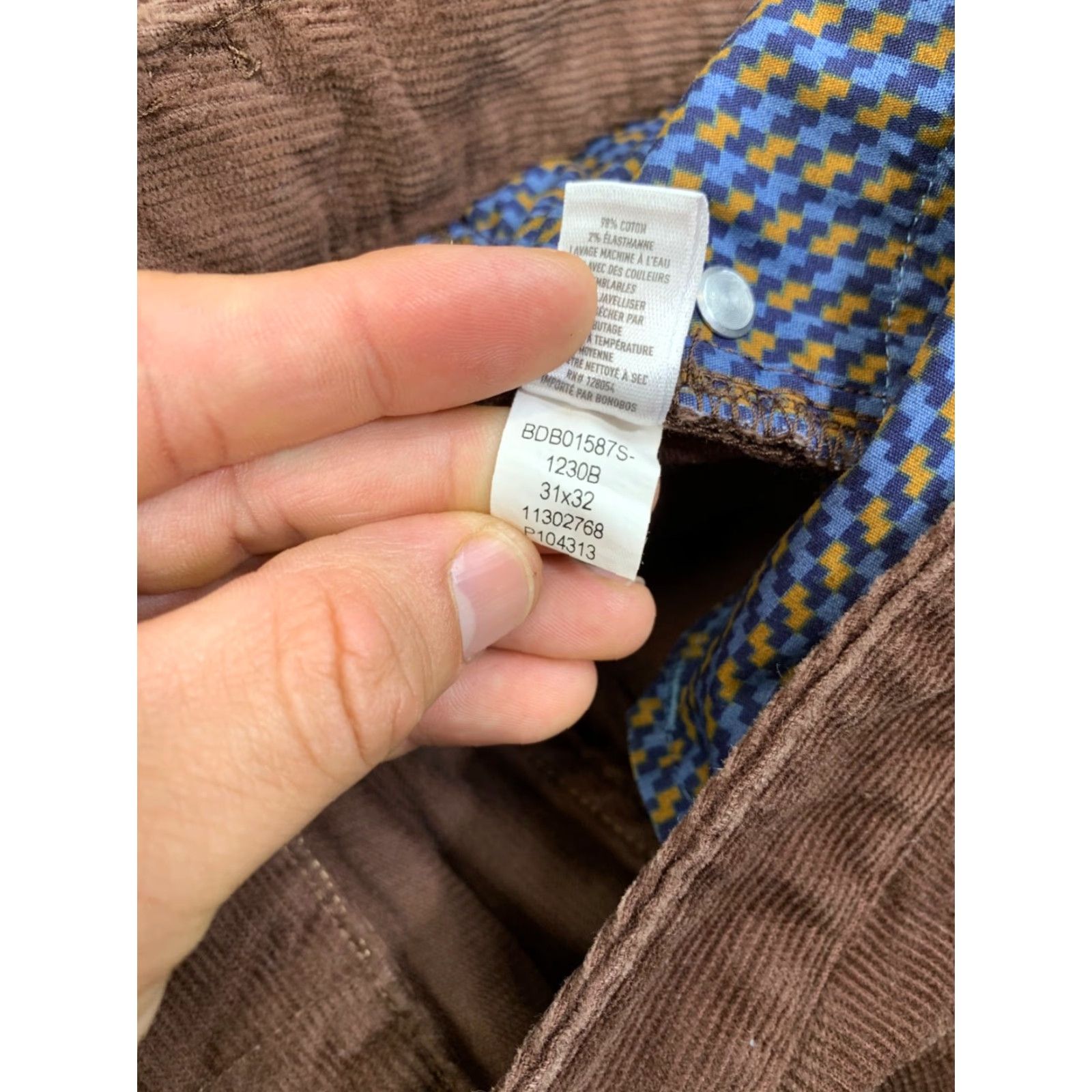 Bonobos Bonobos Pants Mens Slim Corduroy Brown 31x32 Regular Waist 31 Inseam 32 Flat Front Button Closure Straight Leg Casual 12148 Size US 31 - 5 Thumbnail