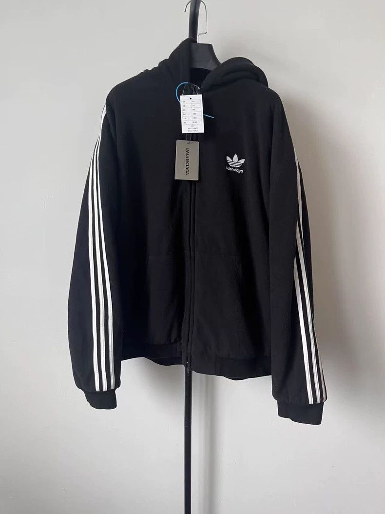 Balenciaga Balenciaga Teddy Velvet Side Stripe Logo Print Zip Hoodie Size US XXS / EU 40 - 1 Thumbnail