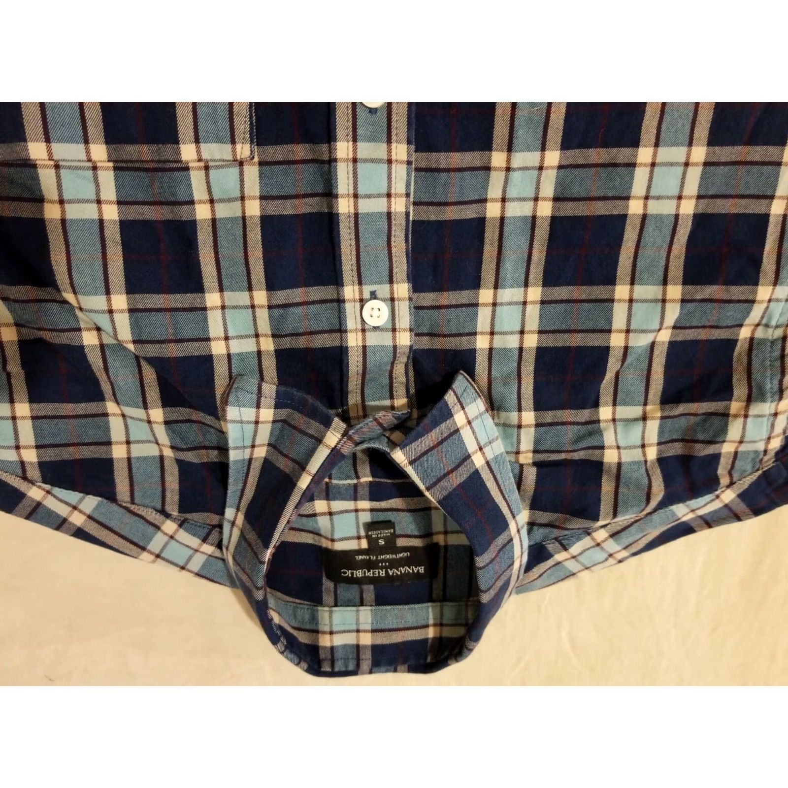 Banana Republic Mens Banana Republic Dress Shirt S Small Navy Blue Button Cotton Plaid Flannel Size 36R - 2 Thumbnail