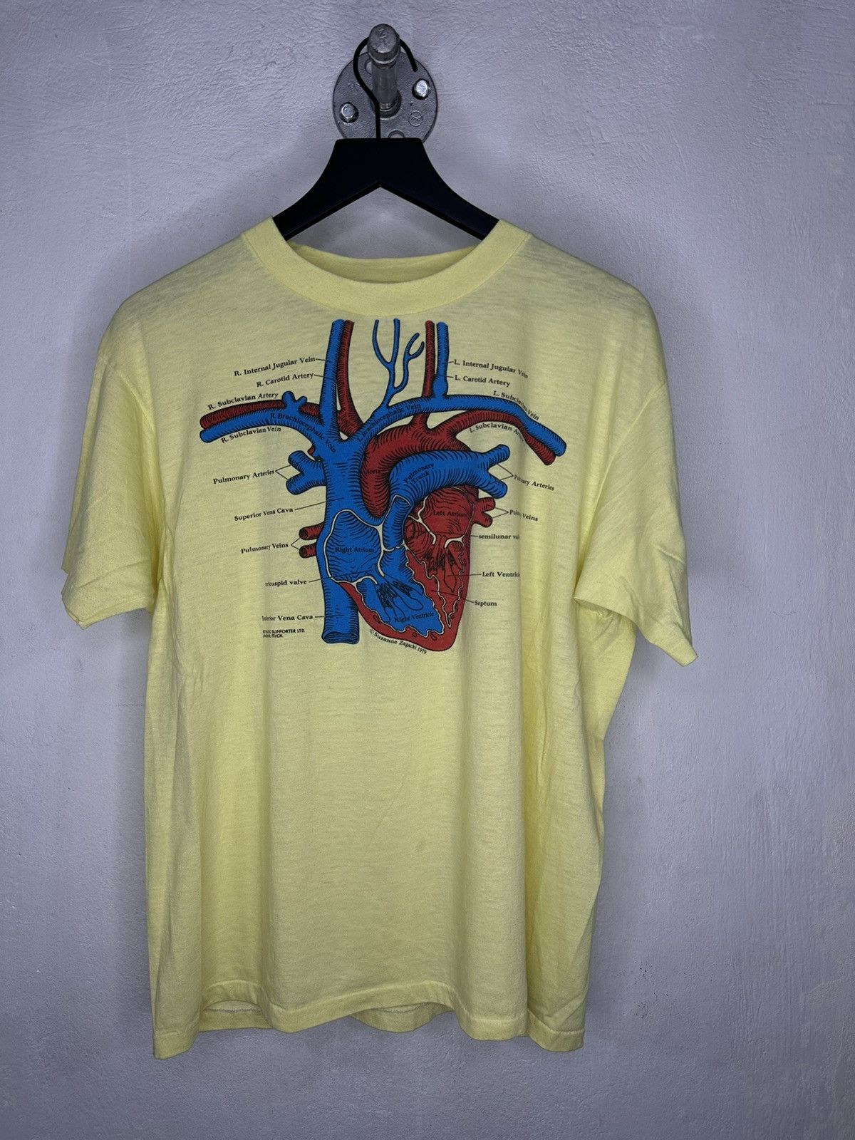 image of Vintage 1979 Suzanne Zagacki Heart Anatomy Diagram in Yellow, Men's (Size XL)