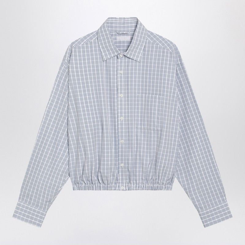 Prada Cropped Check-Pattern Shirt In White/Light Blue