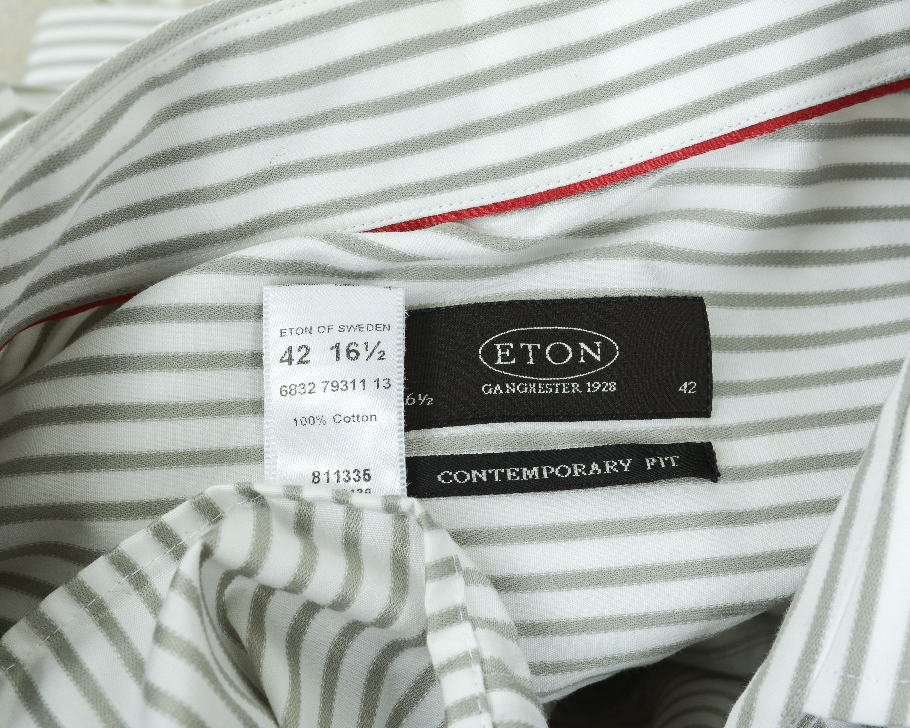 Eton Striped Shirt 16 1/2" Size 42R White Cotton Single Cuffs Size 42R - 5 Thumbnail