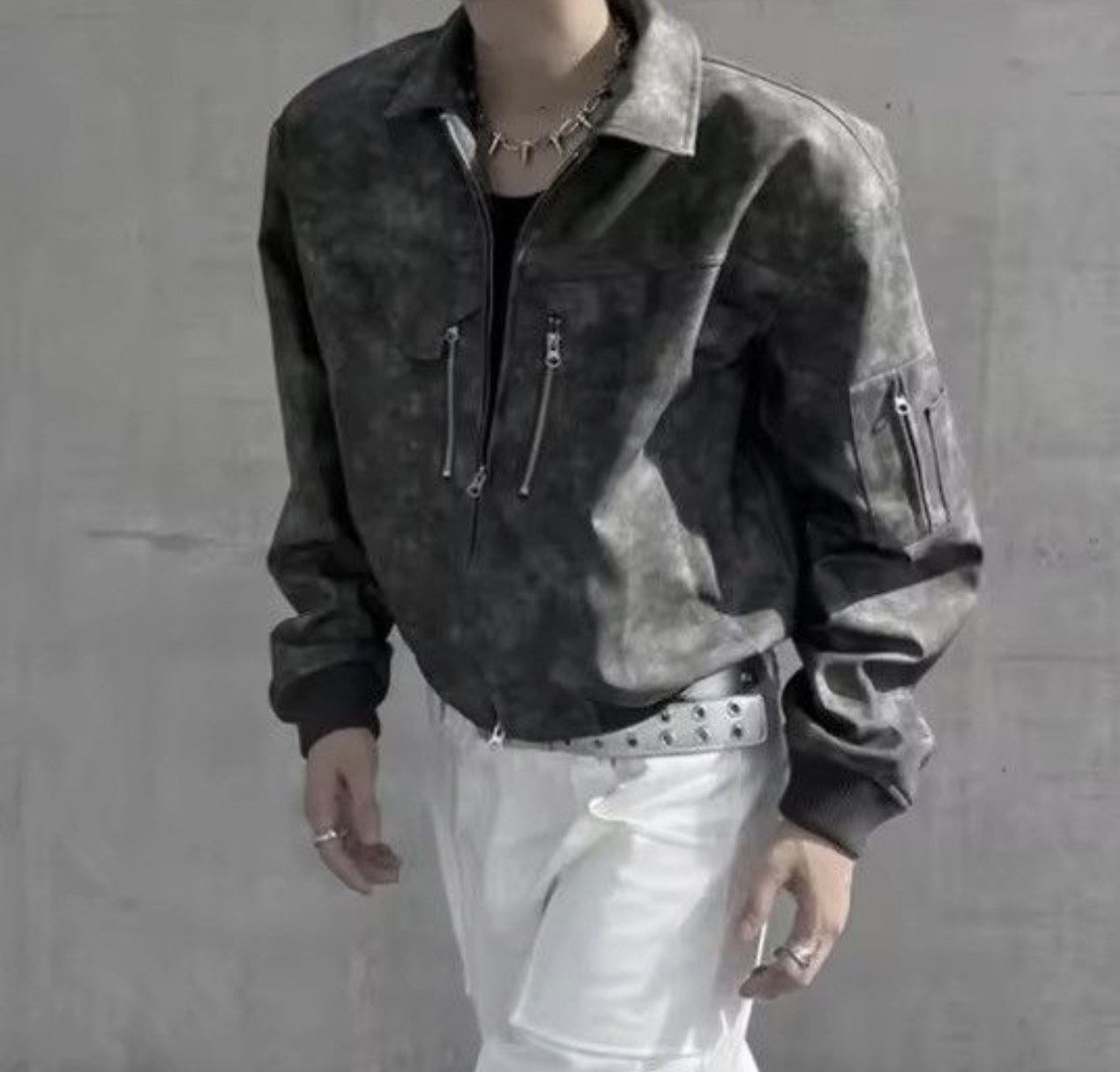 Japanese Brand Faded Suede Cropped Bomber PU Leather Jacket Size US XL / EU 56 / 4 - 7 Thumbnail