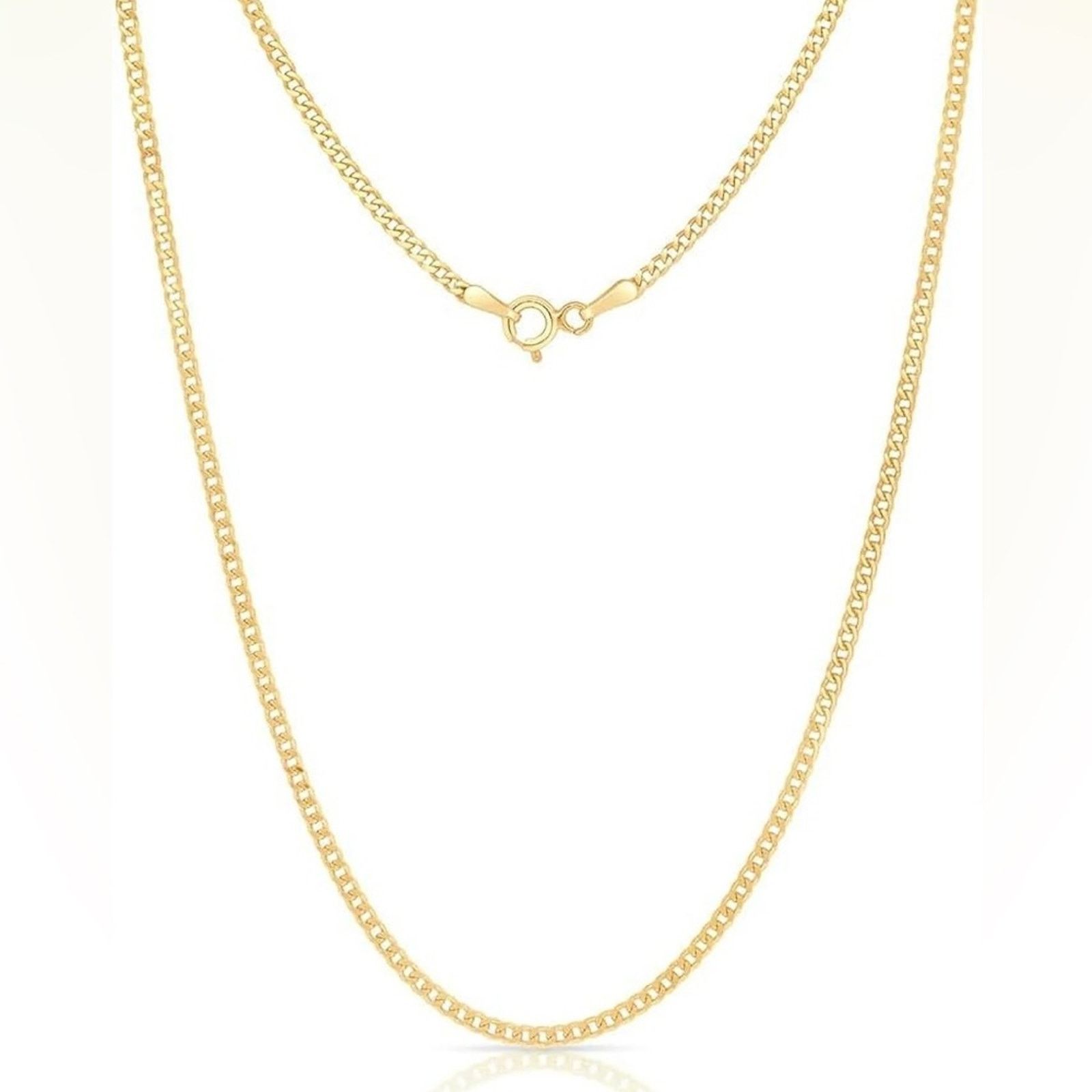 Sterling Silver NEW 14 Gold Plated 18” Chain Cuban Link Diamond Cut Necklace Size ONE SIZE - 5 Thumbnail
