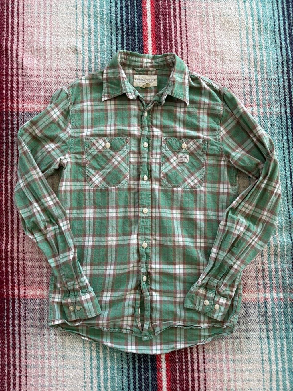 Vintage Denim & Supply Ralph Lauren Green Plaid Casual Butto