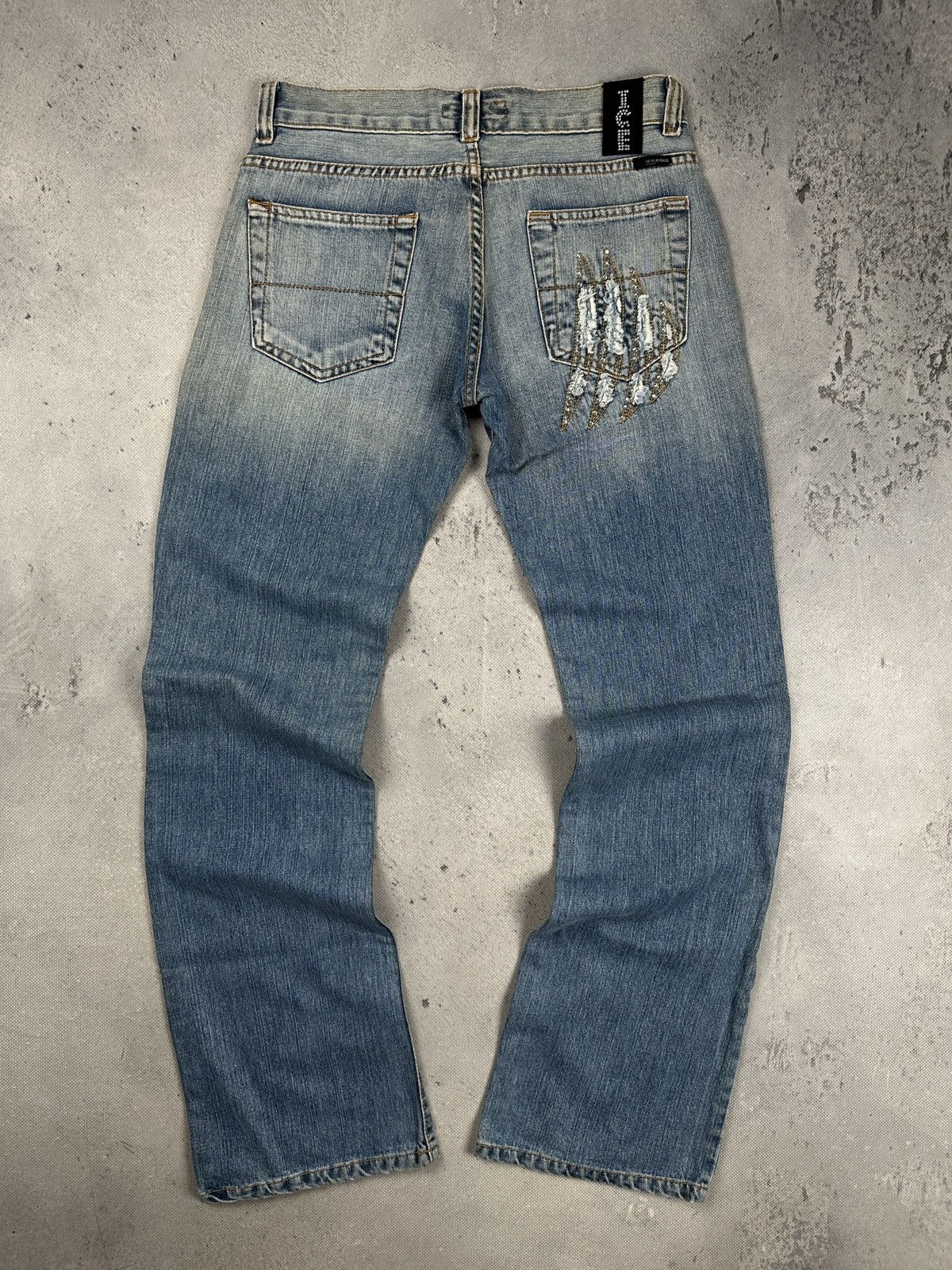 Iceberg Iceberg Distressed Rhinestone Y2K Archive Denim Jeans Italy Size 31" - 2 Thumbnail