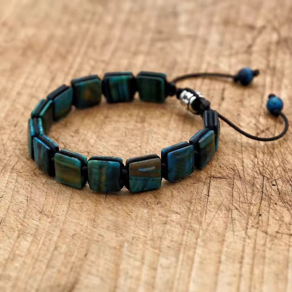 Handmade 10mm Square Tiger Eye Stone Beads Braided Bracelet Size ONE SIZE - 2 Thumbnail
