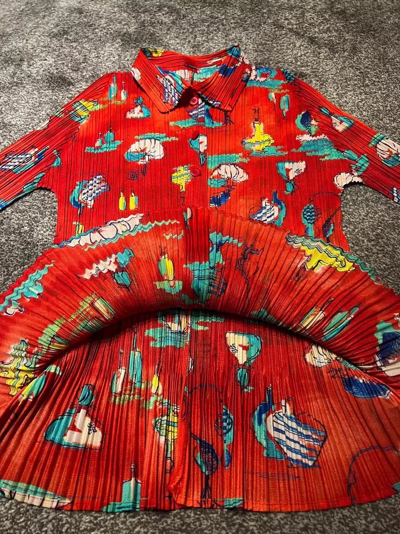 Issey Miyake Issey Miyake Red pleated cardigan Size L / US 10 / IT 46 - 3 Thumbnail