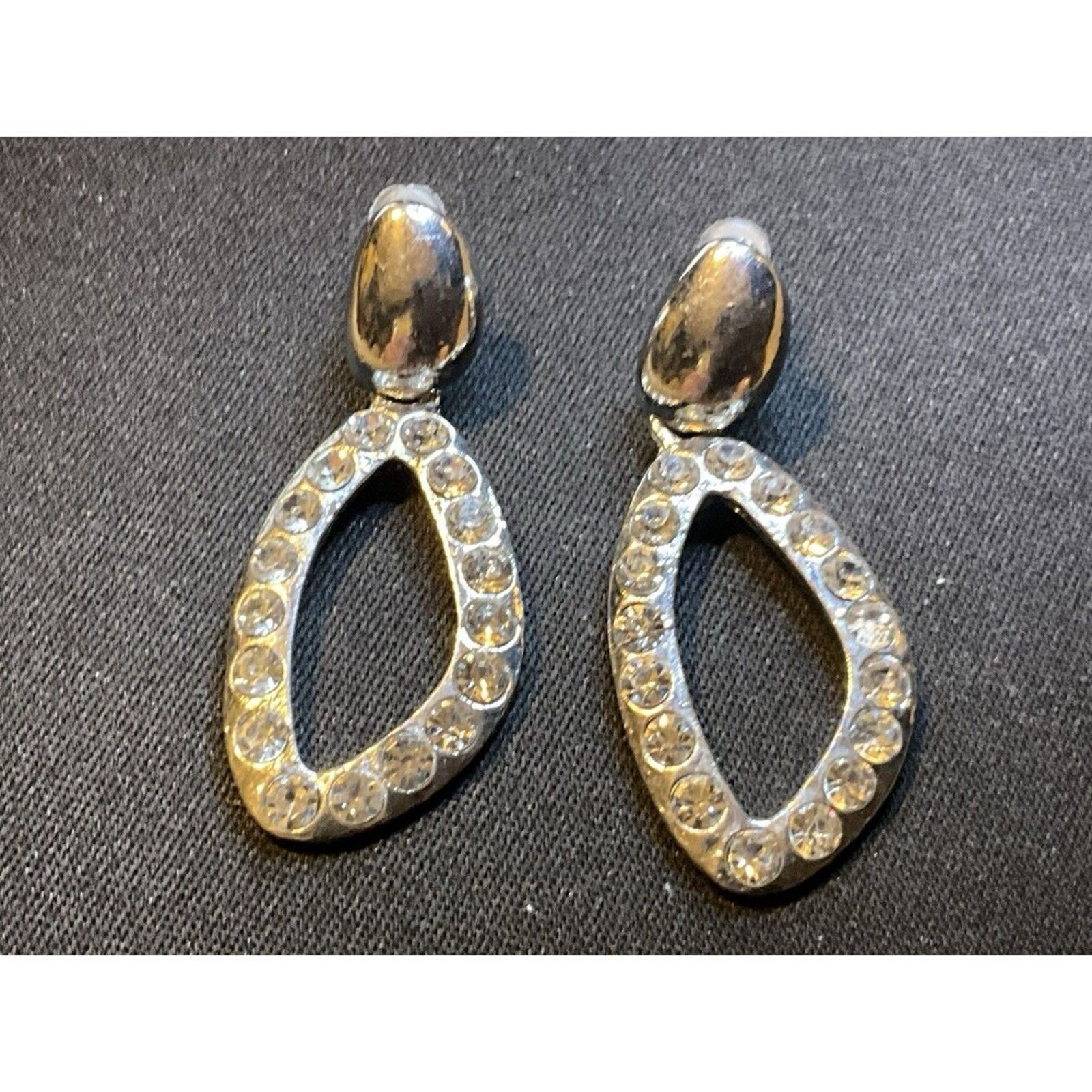 Other Tear Drop Shaped Silver Tone Earrings With Crystals Size ONE SIZE - 1 Thumbnail