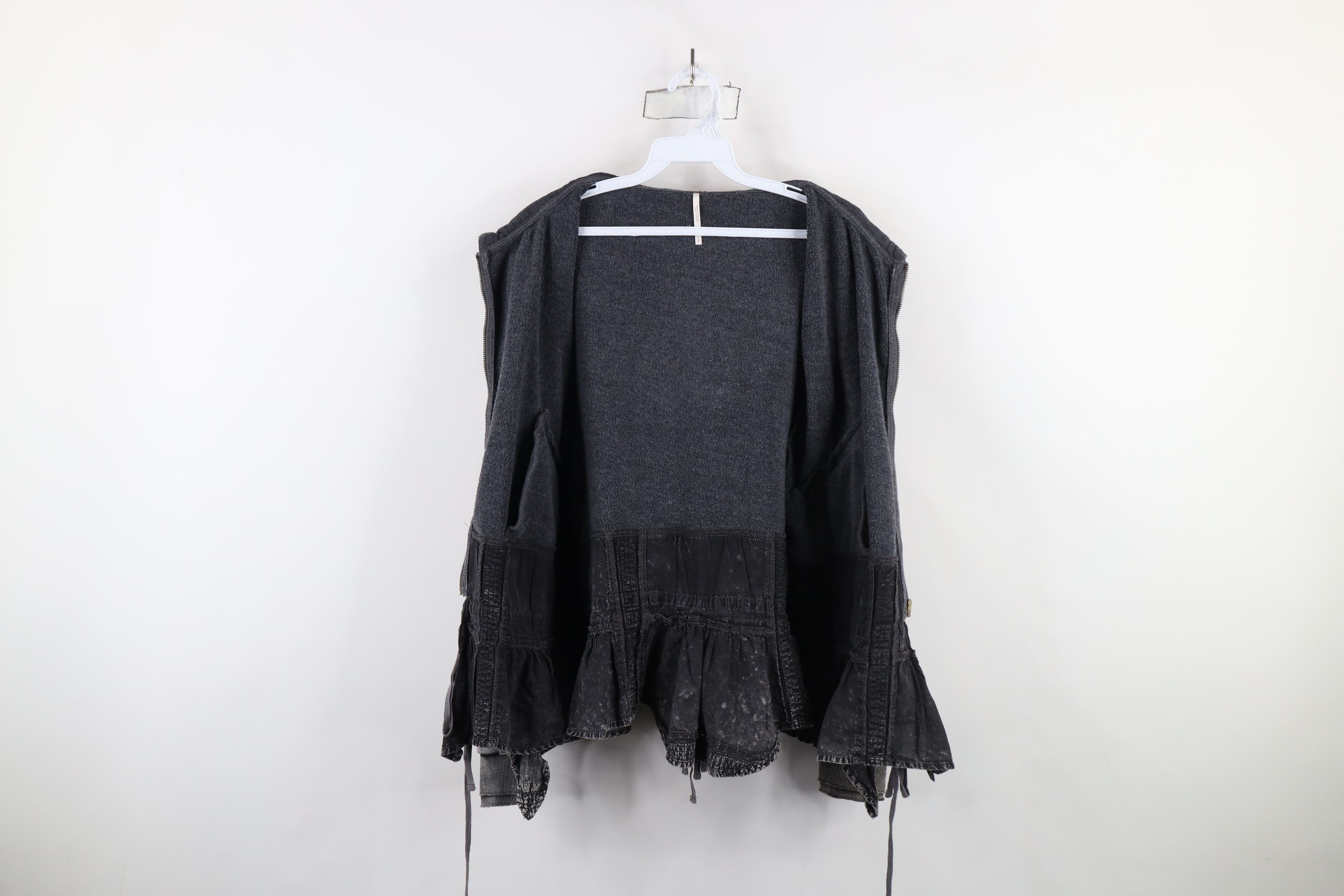 Free People × Vintage Free People Acid Wash Ruffled Full Zip Hoodie Sweatshirt Size S / US 4 / IT 40 - 9 Thumbnail