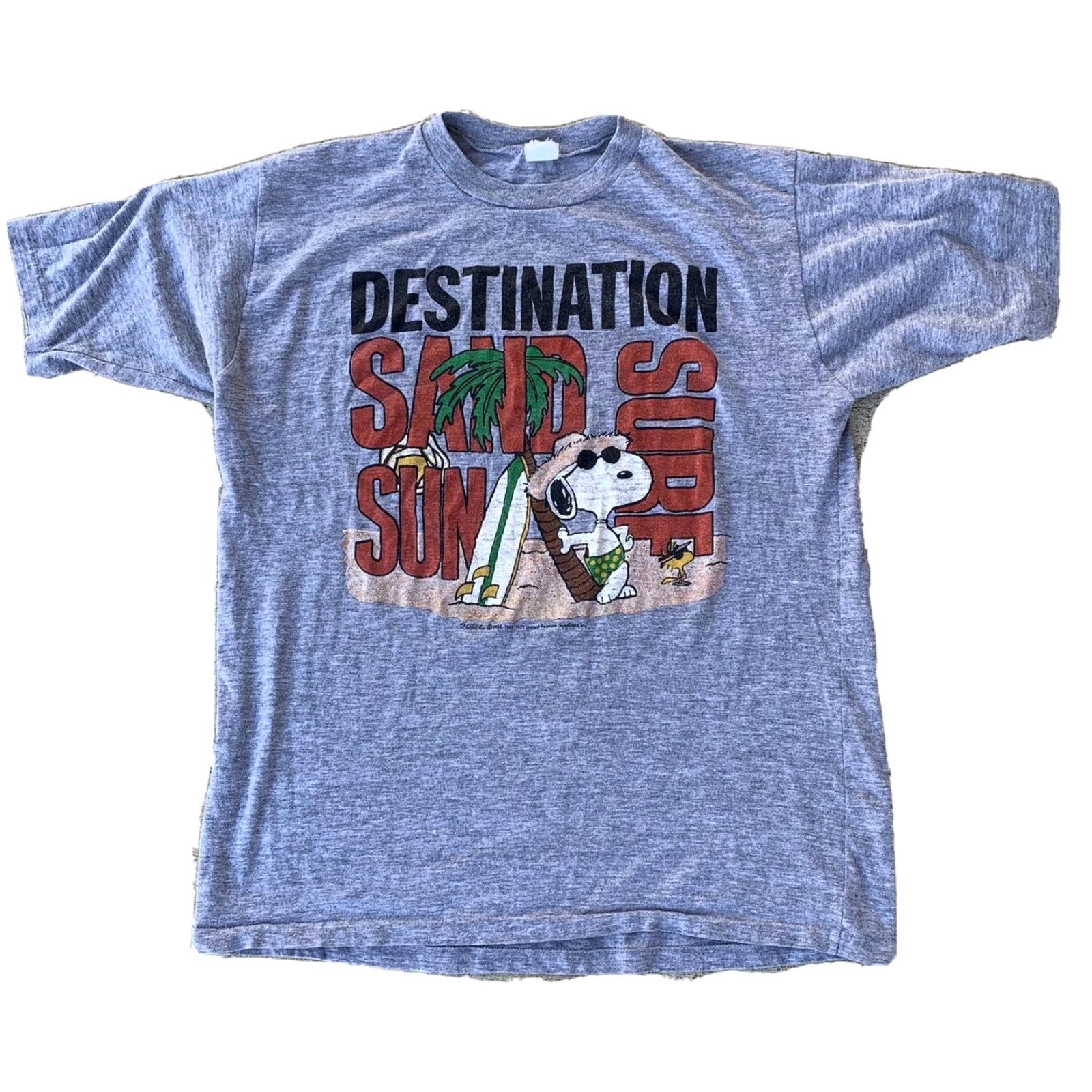 Vintage VINTAGE Artex Snoopy Woodstock Single Stitch T-Shirt Gray Sand Surf Beach Beachwear Mens L Size US L / EU 52-54 / 3 - 2 Thumbnail