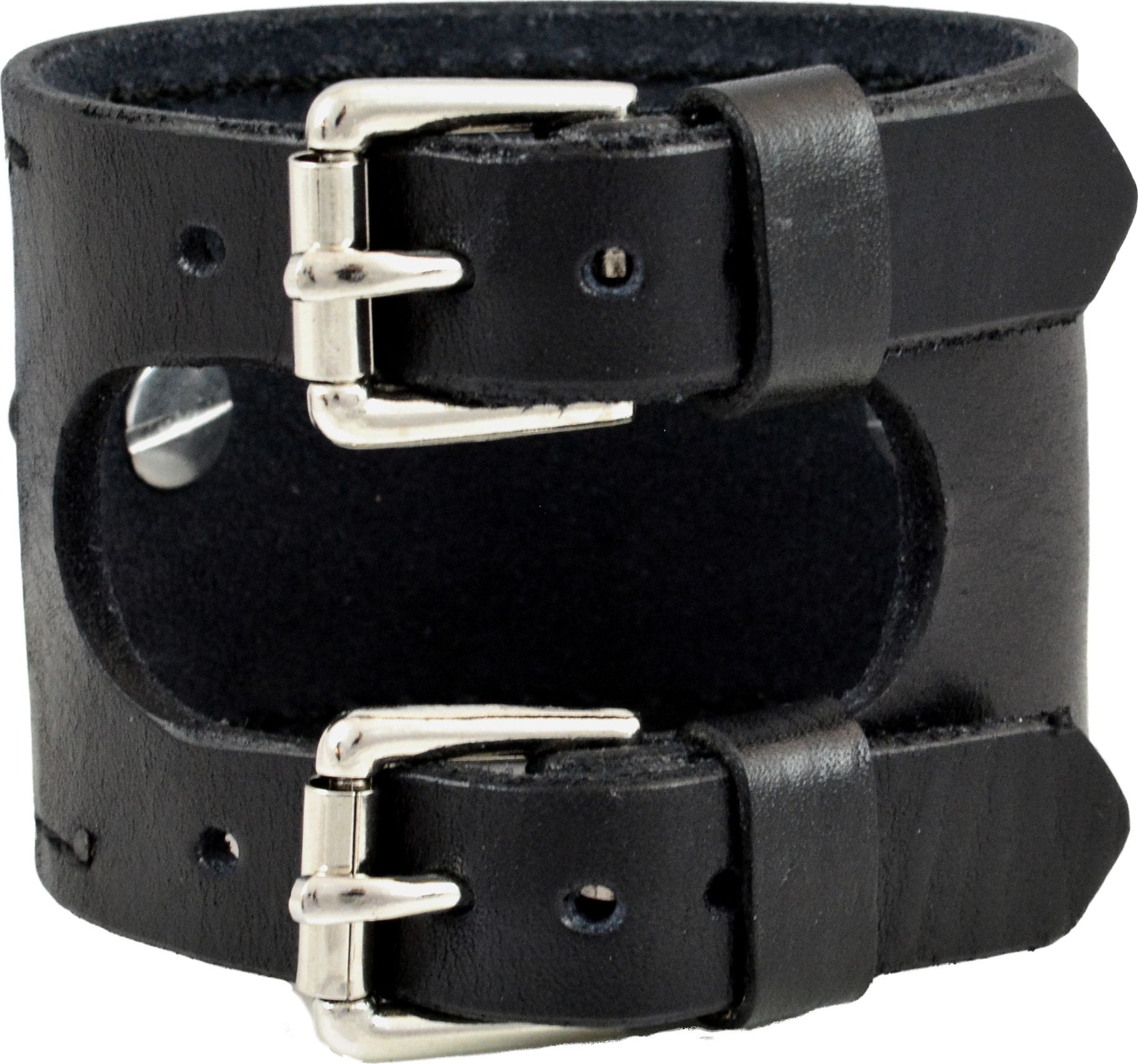 Handmade Men's Black Leather Cuff Watch - Military Sport Dial Size ONE SIZE - 2 Thumbnail