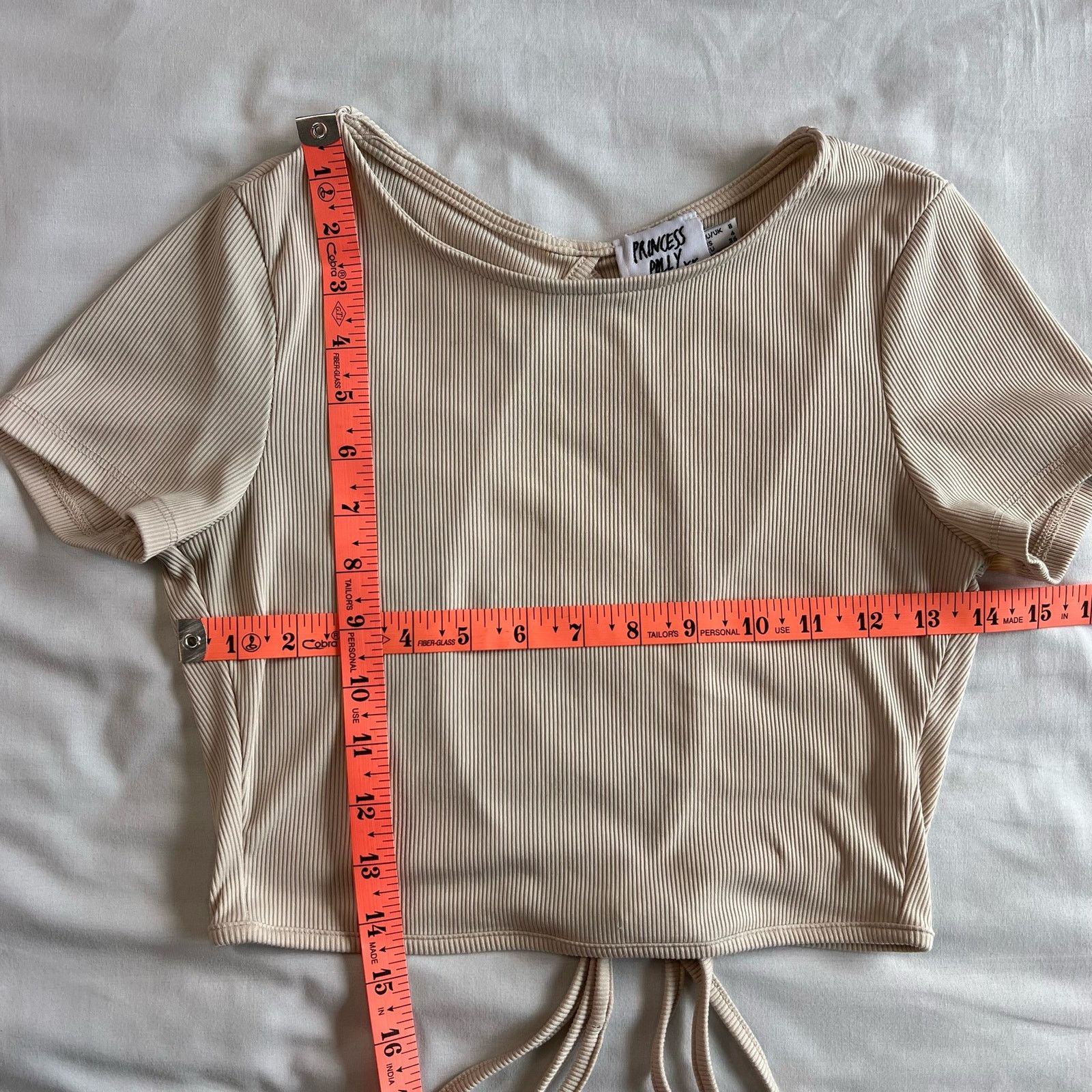 PRINCESS POLLY Princess Polly Women's 4 Beige Ribbed Crop Top Open Back Size S / US 4 / IT 40 - 4 Thumbnail