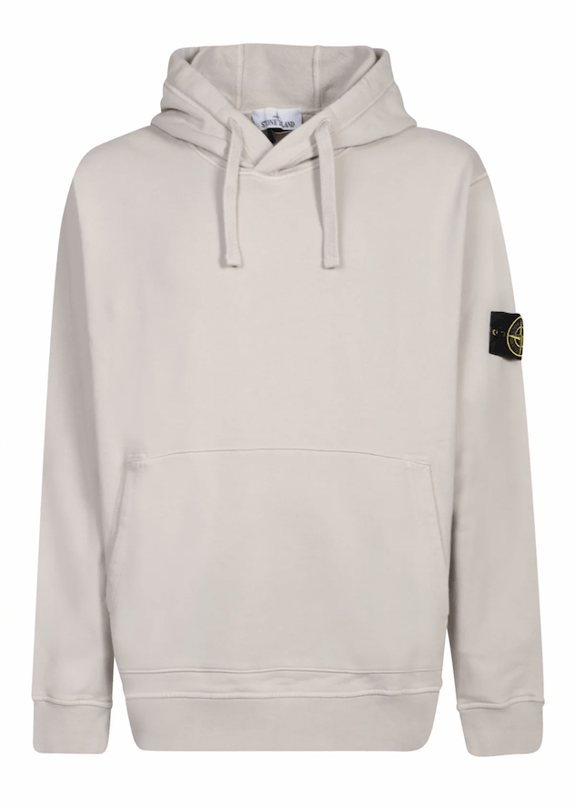 image of Stone Island Logo Patch Drawstring Hoodie in Grey, Men's (Size XL)