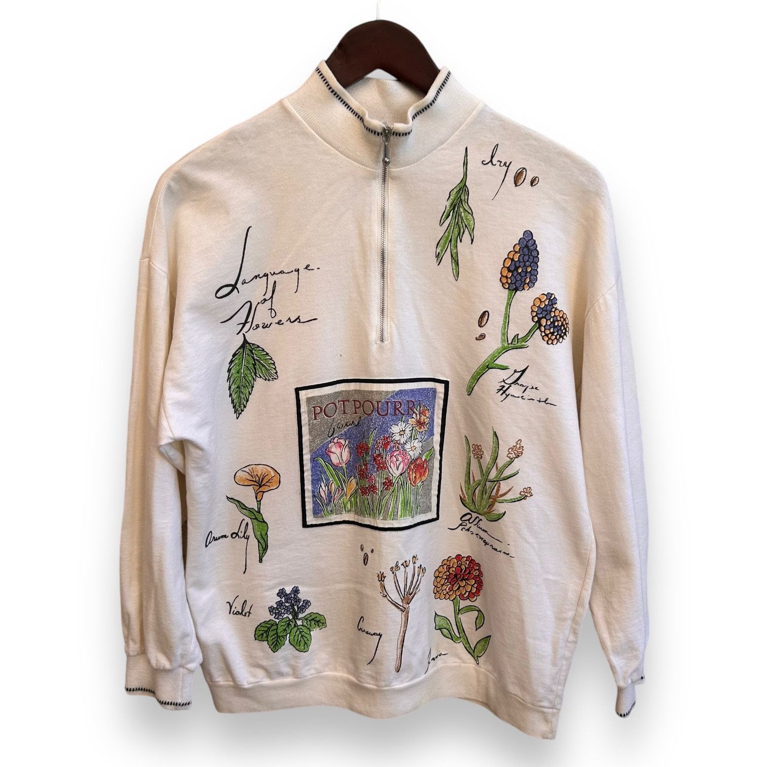 Vintage VTG Potpourri Theme 1/4 Zip Sweatshirt Cottage 90s L Size L / US 10 / IT 46 - 1 Thumbnail
