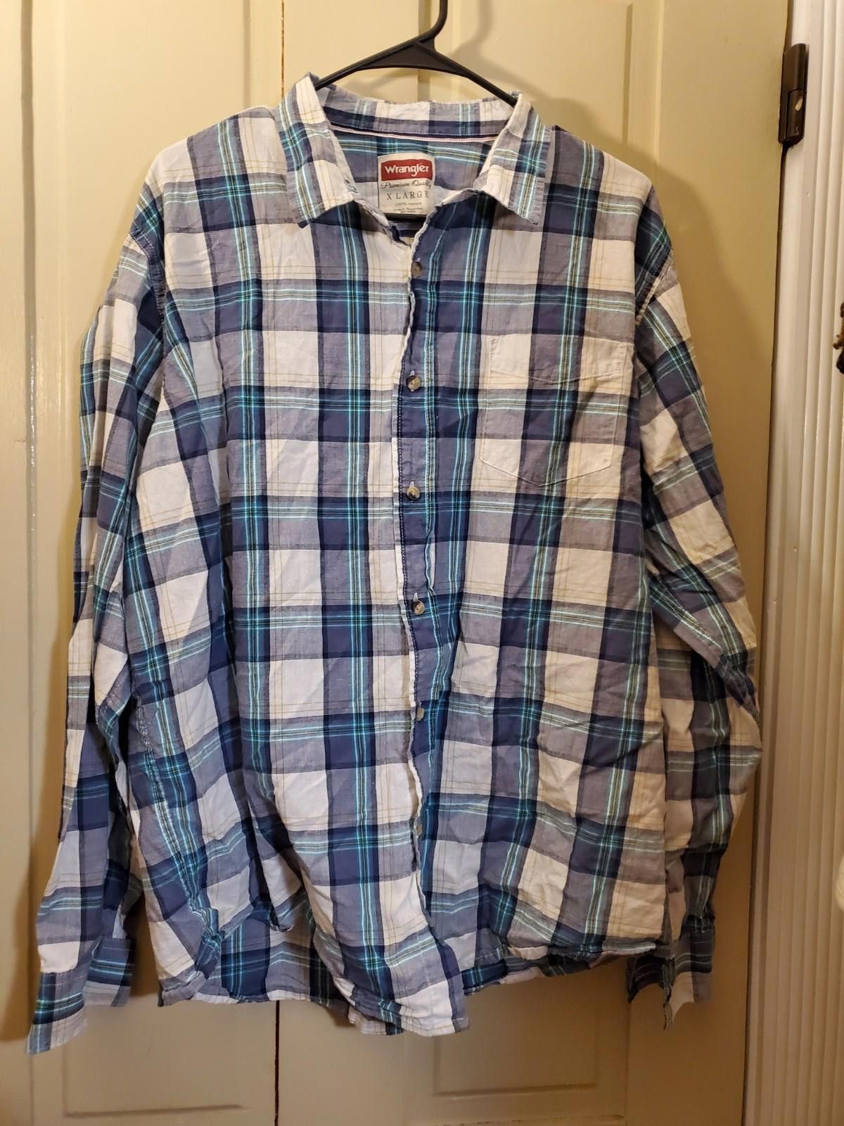 Wrangler Wrangler Men's Blue Plaid Shirt XL Button Down Pocket Size US XL / EU 56 / 4 - 1 Thumbnail