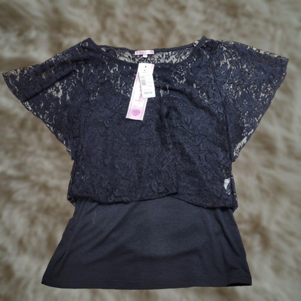 Vintage Free 2 Luv Lace Layered Lace Floral Shirt High Low Sz S NWT Black Size S / US 4 / IT 40 - 1 Thumbnail