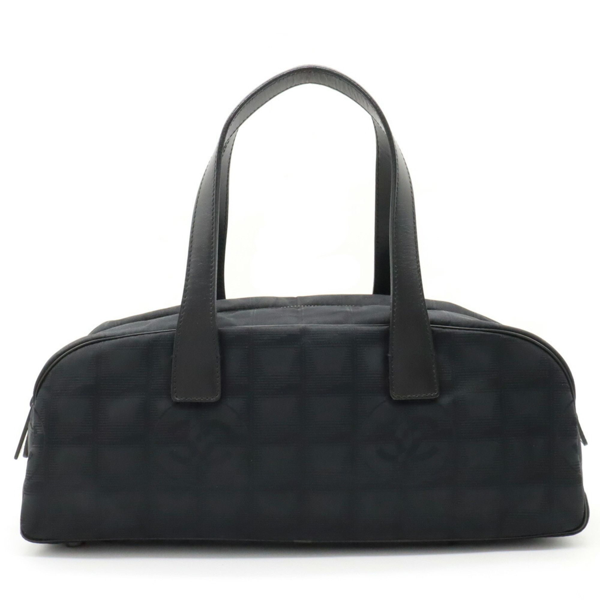 image of Chanel New Travel Line Boston Bag Handbag Nylon Jacquard Leather Black A15828, Women's