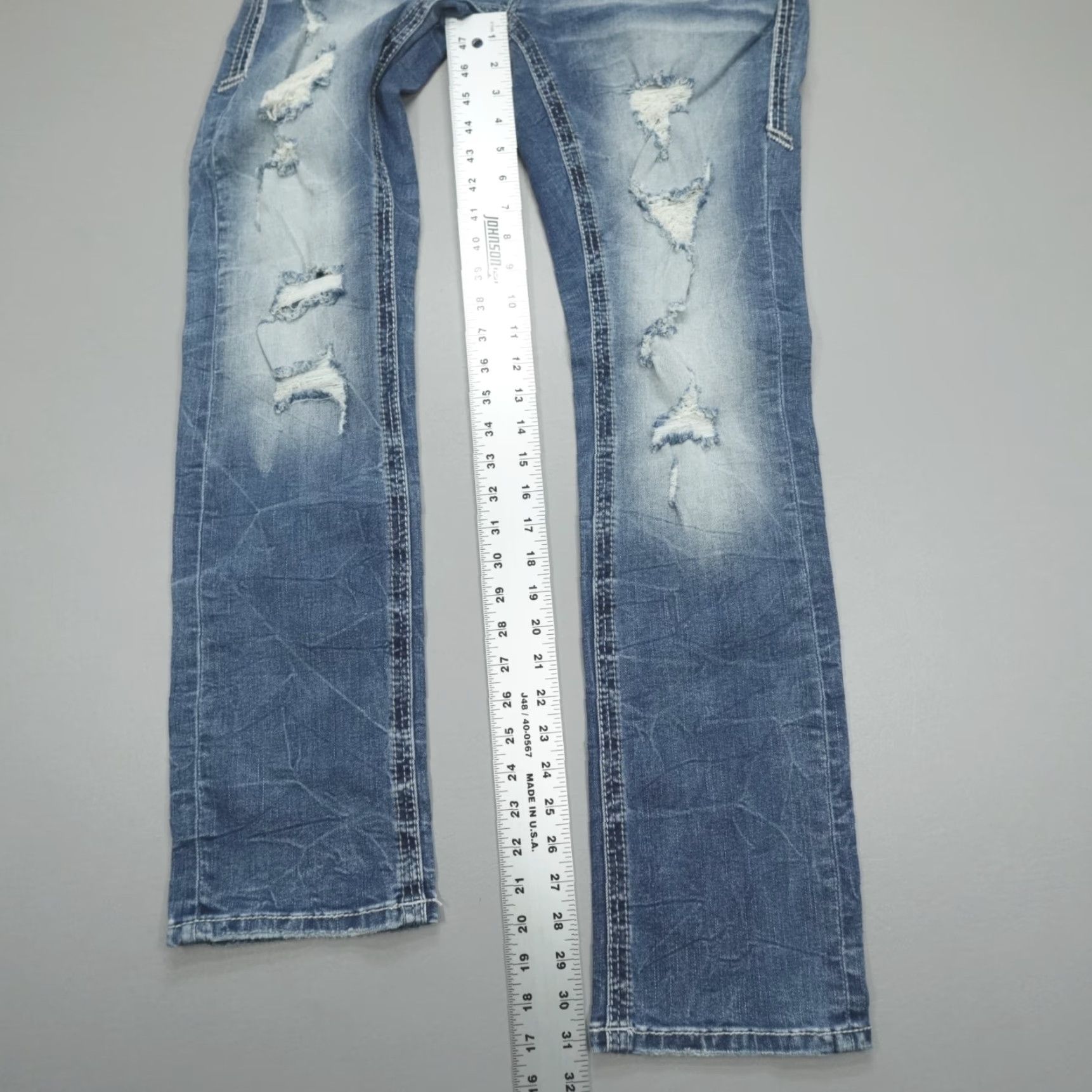 Vintage American Fighter Jeans Slim Straight 28x32 Blue Denim Distressed 5-Pocket Mens 90s Theme Size US 28 / EU 44 - 7 Thumbnail