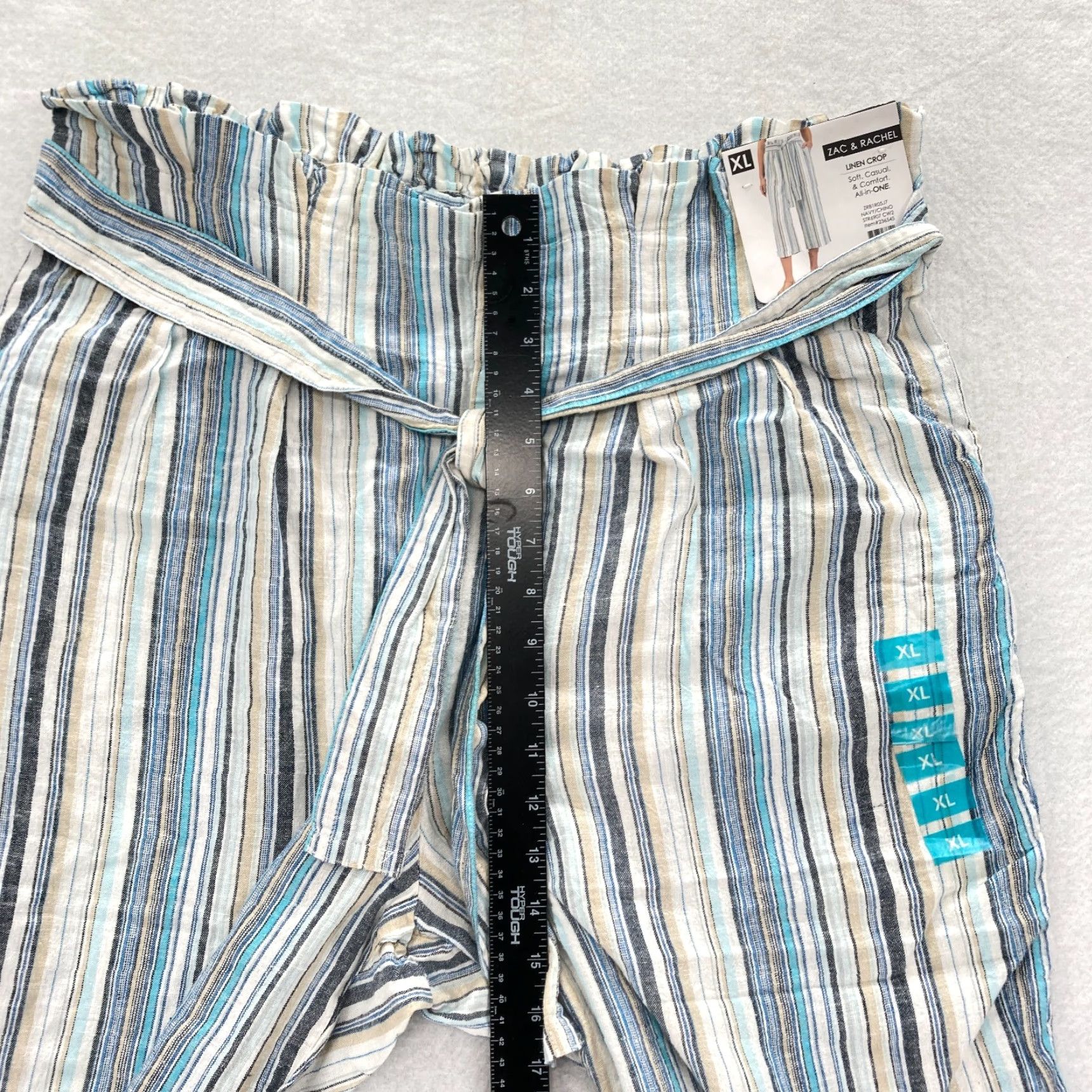 Vintage Zac & Rachel Pants Womens XL Blue Striped Linen Blend Cropped Wide Leg NWT Size 24" / US 00 / IT 34 - 6 Thumbnail