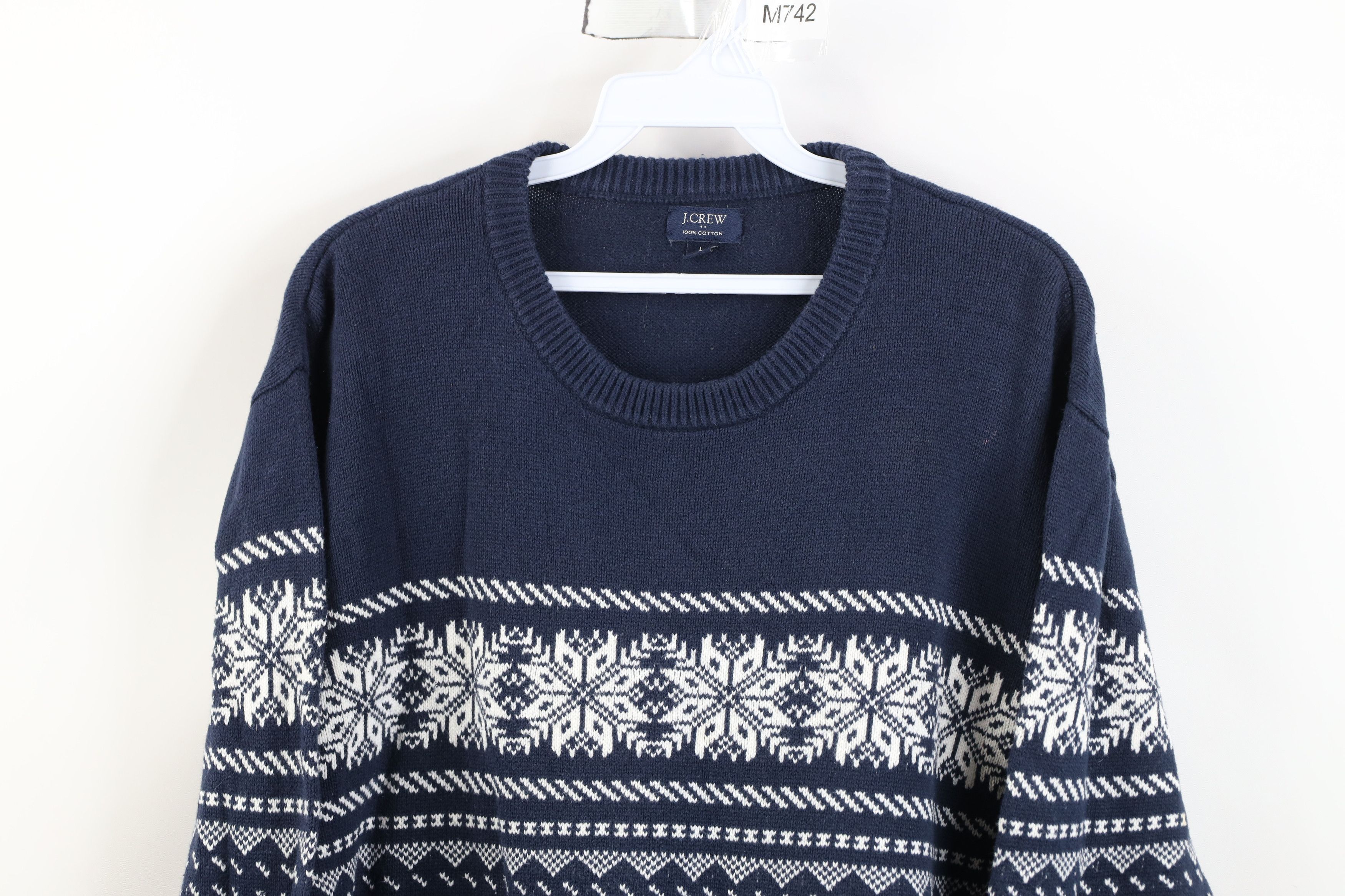 J.Crew Vintage Y2K J Crew Snowflake Fair Isle Cotton Knit Sweater Size US L / EU 52-54 / 3 - 2 Thumbnail
