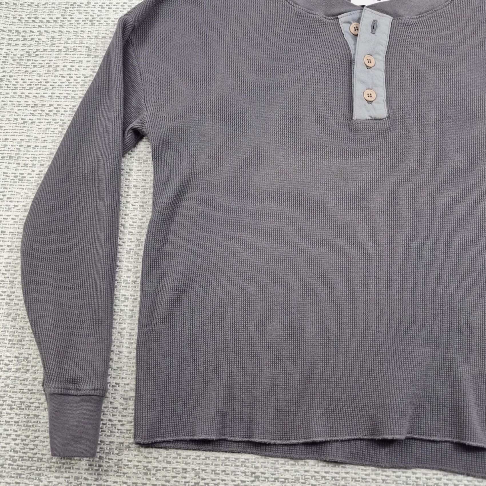 Vintage MATE Shirt Womens Medium Gray Waffle Knit Henley Long Sleeve Organic Cotton Shirt Mens Womens? Size M / US 6-8 / IT 42-44 - 3 Thumbnail