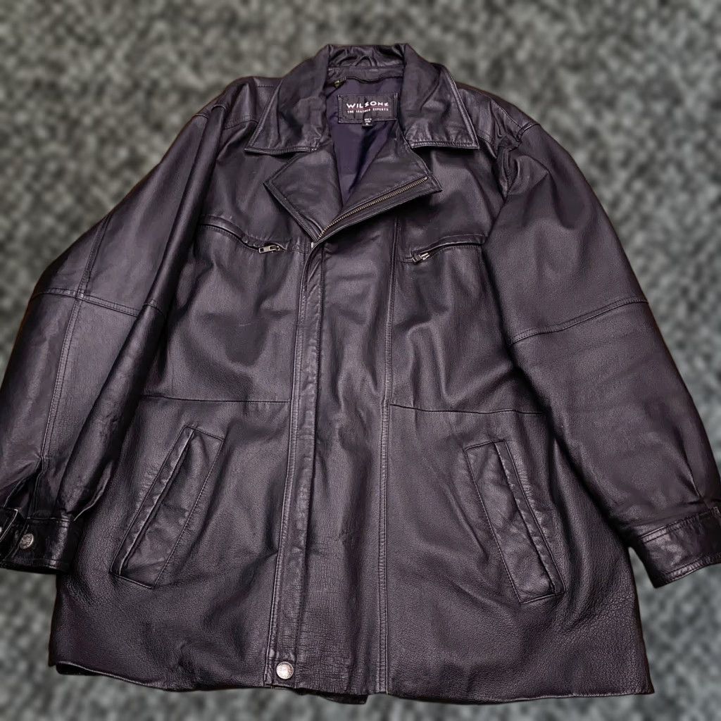 Vintage Wilsons Leather Jacket Mens XL Full Zip Jacket Black Leather Overcoat Casual Travel Pockets Men Size US XL / EU 56 / 4 - 1 Thumbnail