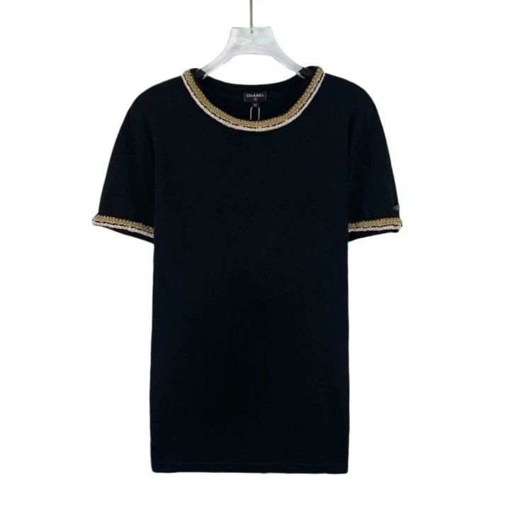 Chanel Chanel Black Trim Woven Cotton T-Shirt Size S / US 4 / IT 40 - 1 Thumbnail