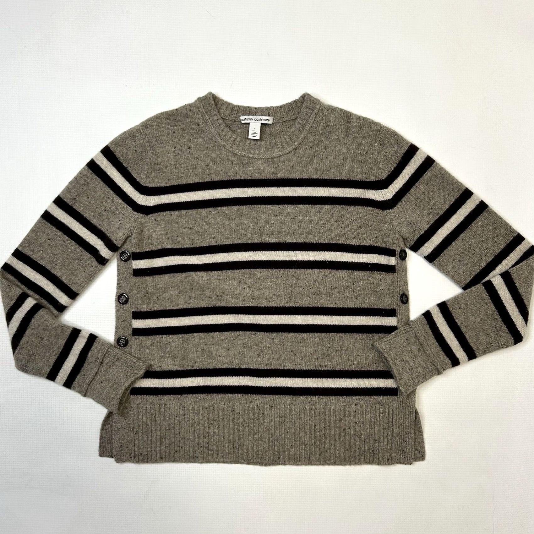 Autumn Cashmere VINTAGE Women's Autumn Cashmere Brown Striped Side Button Sweater Size Small Size S / US 4 / IT 40 - 4 Thumbnail
